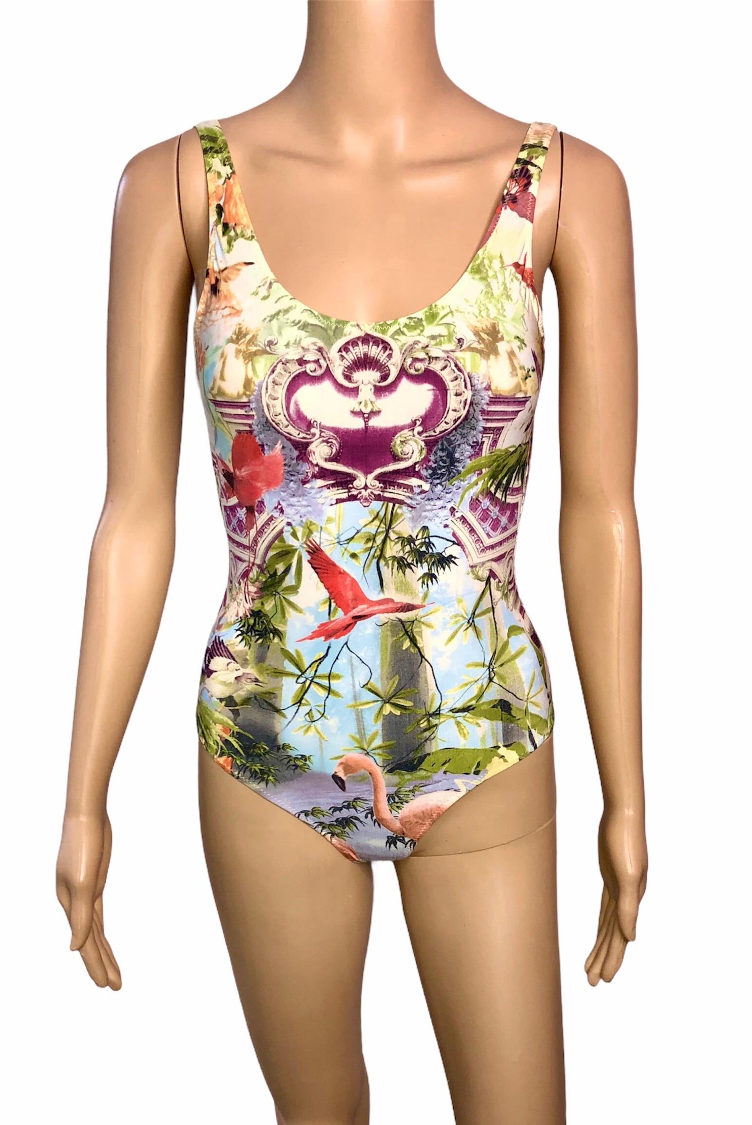 Beige Jean Paul Gaultier Soleil S/S 1999 Flamingo Tropical Bodysuit Swimwear Swimsuit For Sale