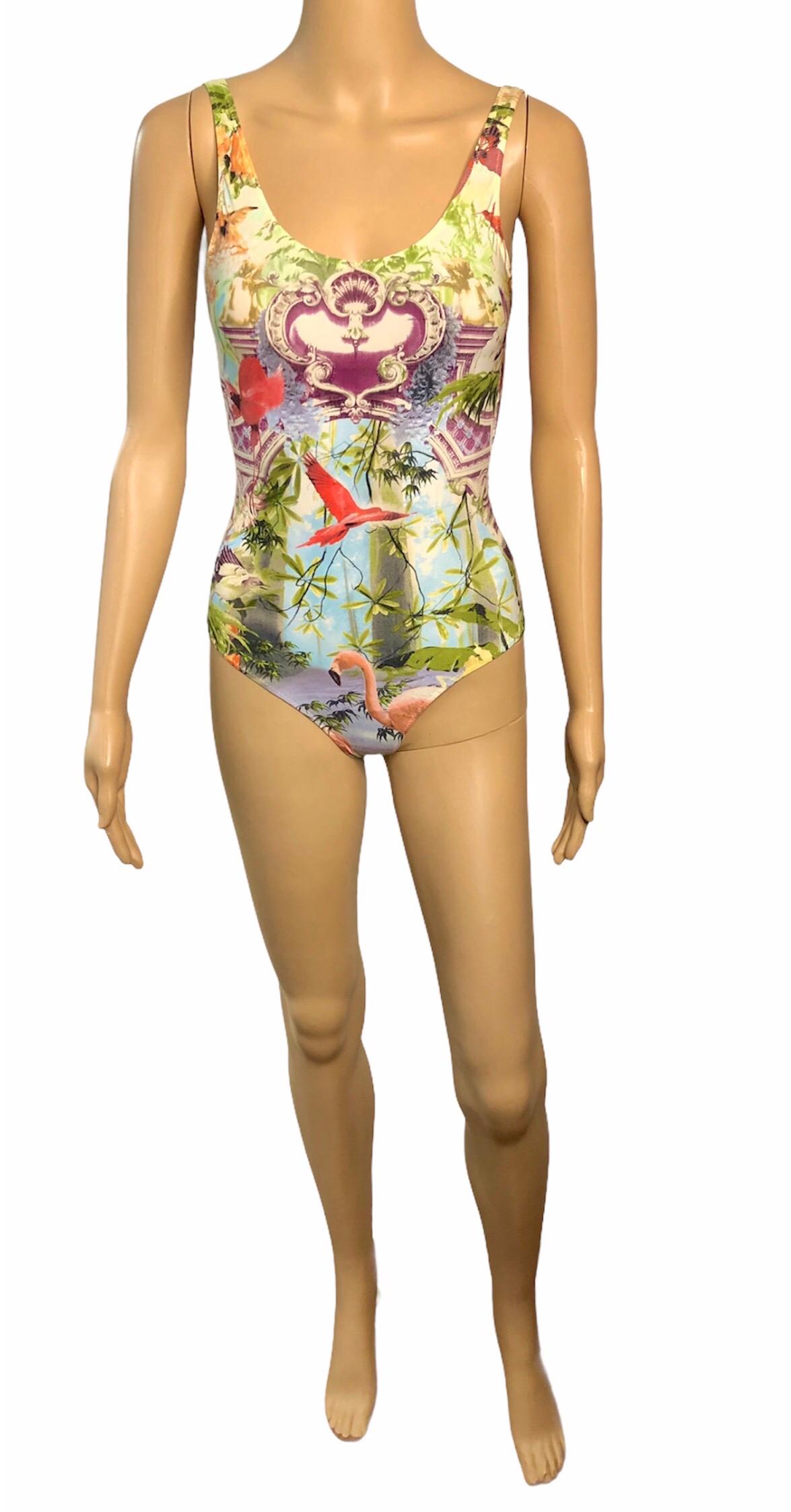 Jean Paul Gaultier Soleil S/S 1999 Flamingo Tropical Bodysuit Swimwear Swimsuit In Excellent Condition For Sale In Naples, FL