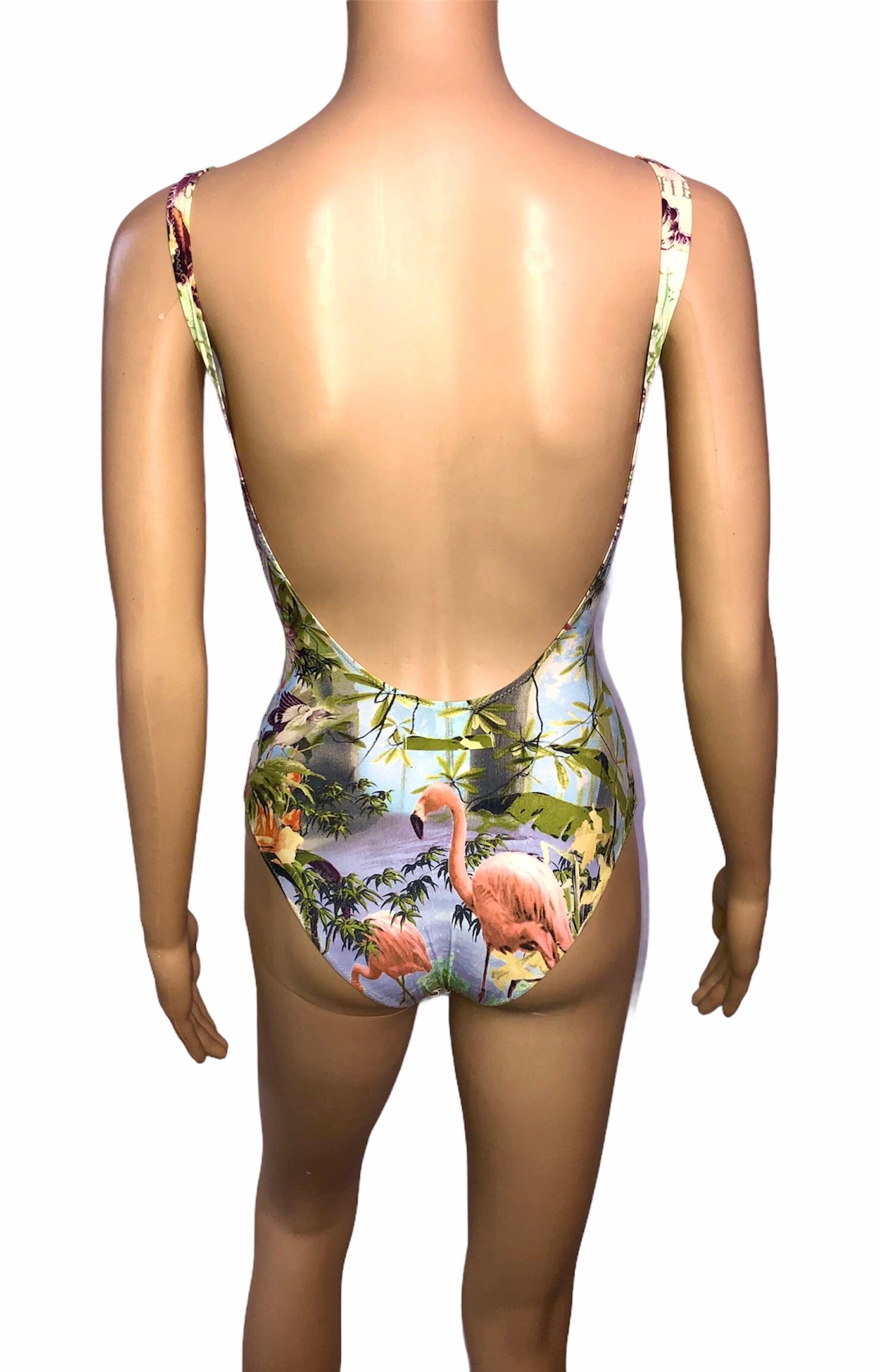 Jean Paul Gaultier Soleil S/S 1999 Flamingo Tropical Bodysuit Swimwear Swimsuit For Sale 1