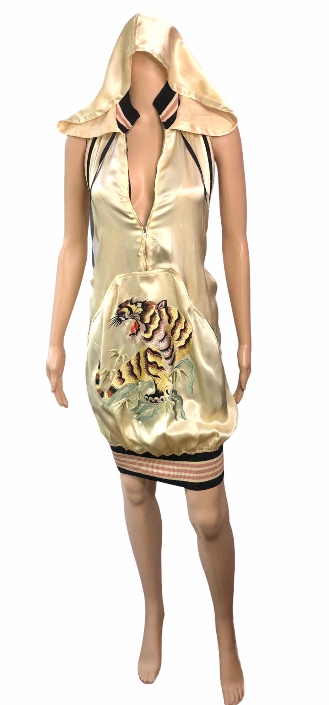 Jean Paul Gaultier S/S 2007 Runway Embroidered Logo Open Back Hooded Mini Dress 3