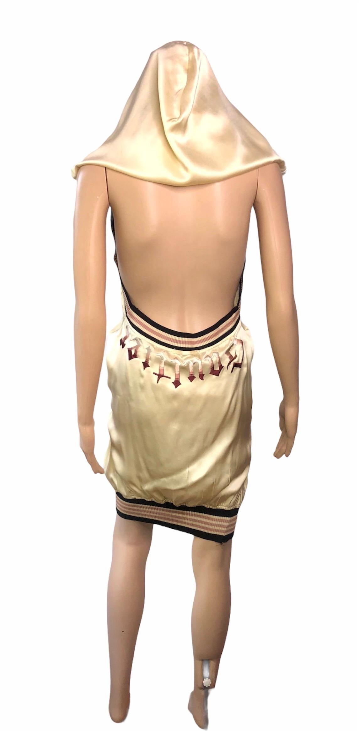 Jean Paul Gaultier S/S 2007 Runway Embroidered Logo Open Back Hooded Mini Dress 4