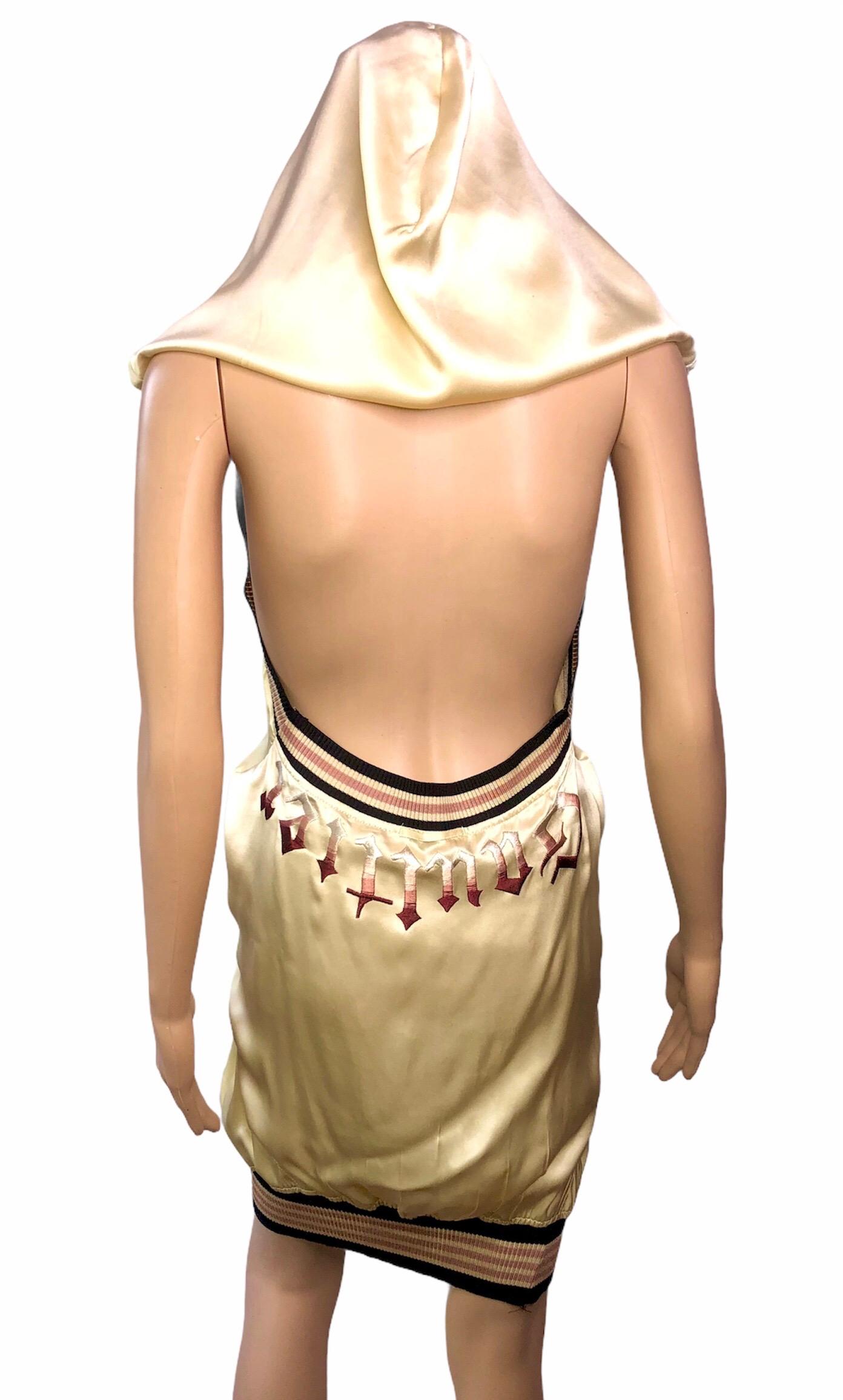 Jean Paul Gaultier S/S 2007 Runway Embroidered Logo Open Back Hooded Mini Dress 5