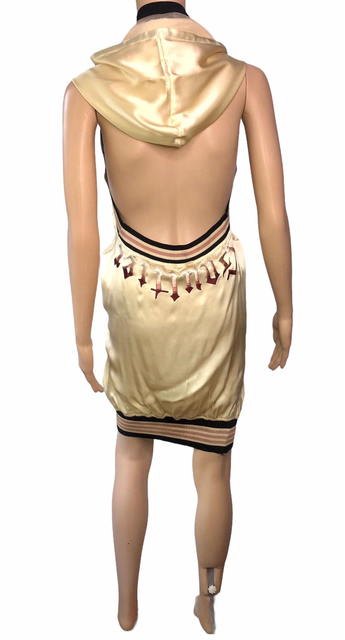 Jean Paul Gaultier S/S 2007 Runway Embroidered Logo Open Back Hooded Mini Dress 6