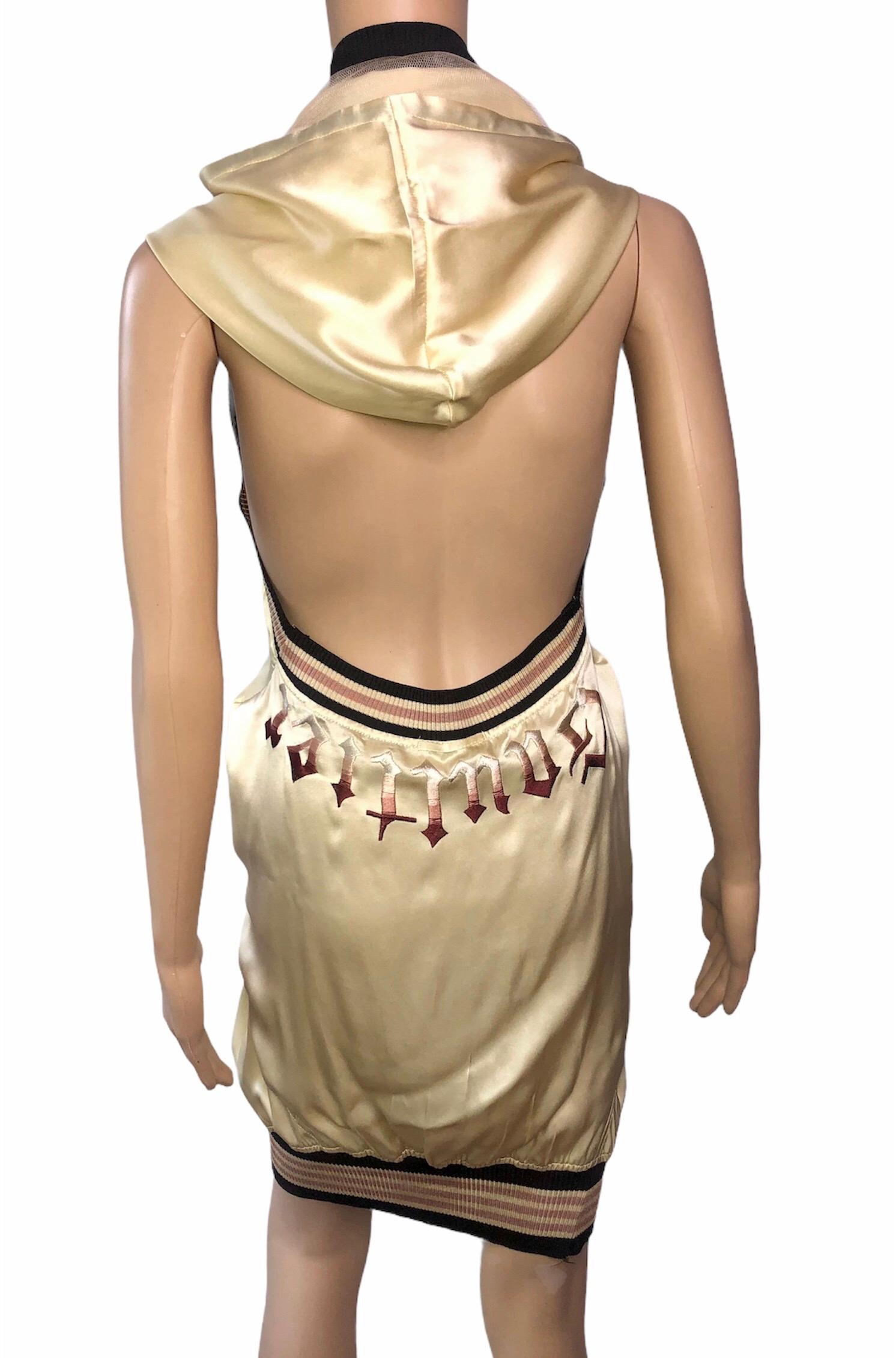 Jean Paul Gaultier S/S 2007 Runway Embroidered Logo Open Back Hooded Mini Dress 2