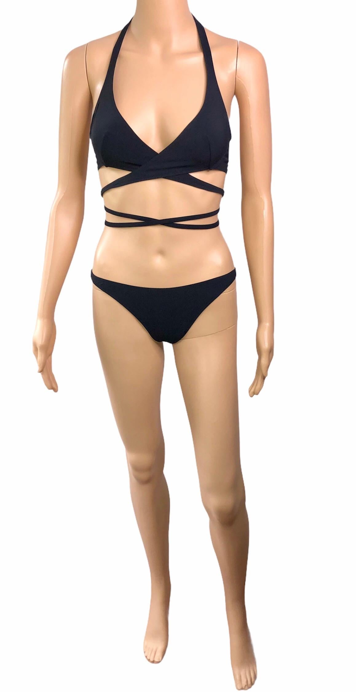 Women's Dolce & Gabbana S/S 2006 Wrap Tie Up Black Bikini Swimwear Swimsuit 2 Piece Set For Sale