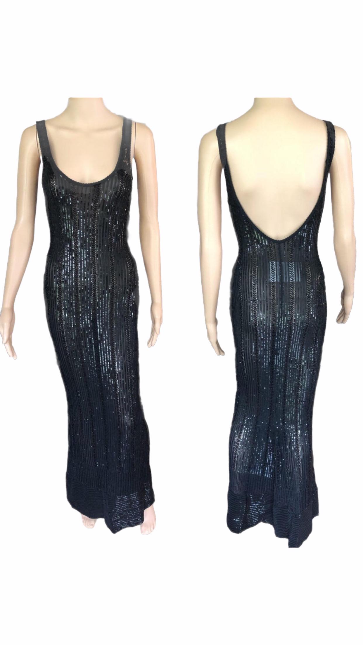 Azzedine Alaia Vintage S/S 1996 Runway Black Sequin Embellished Dress Gown 6