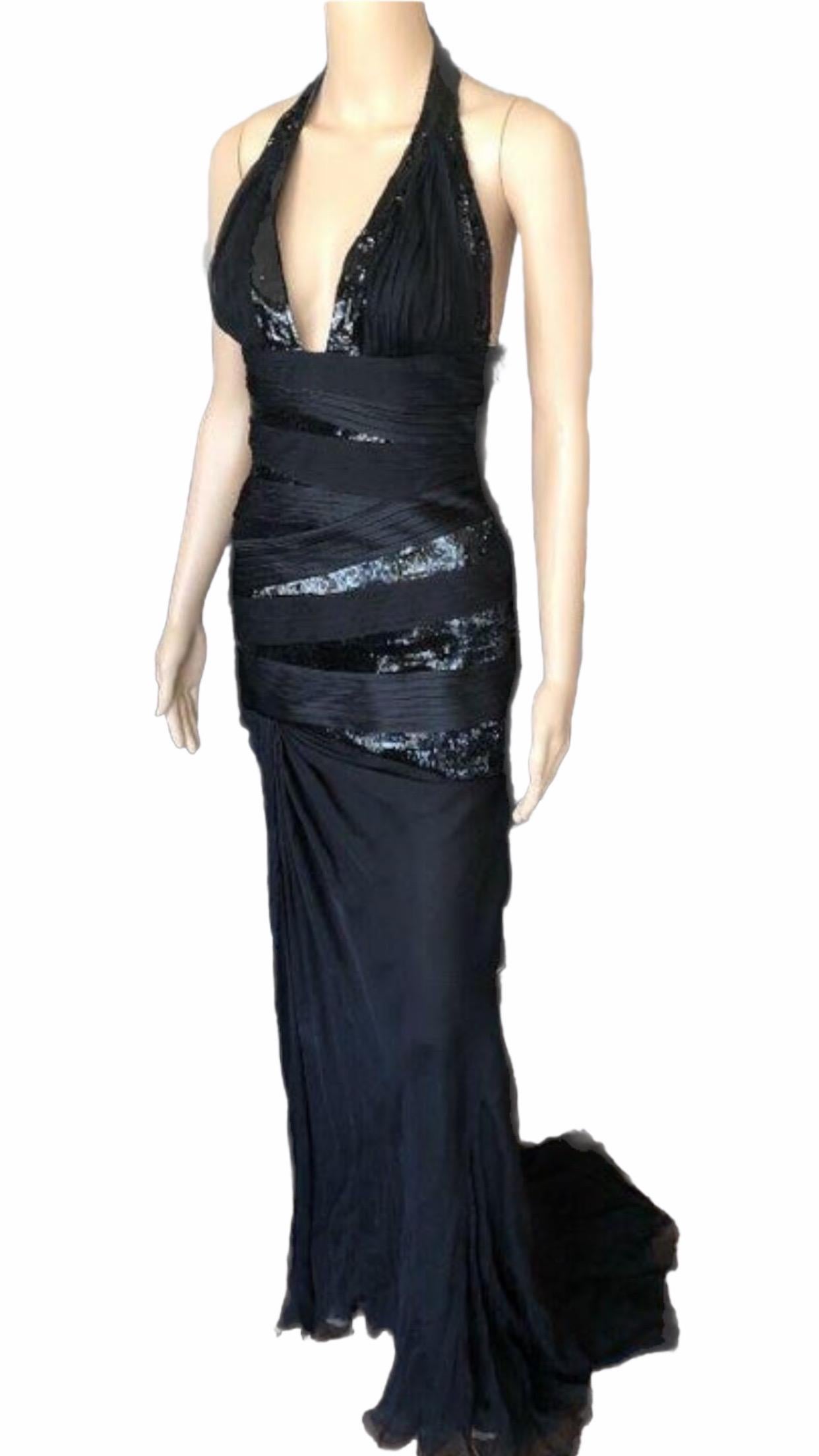 Versace $20, 905 F/W 2006 Runway Black Plunging Neckline Embellished Dress Gown  In Good Condition For Sale In Naples, FL