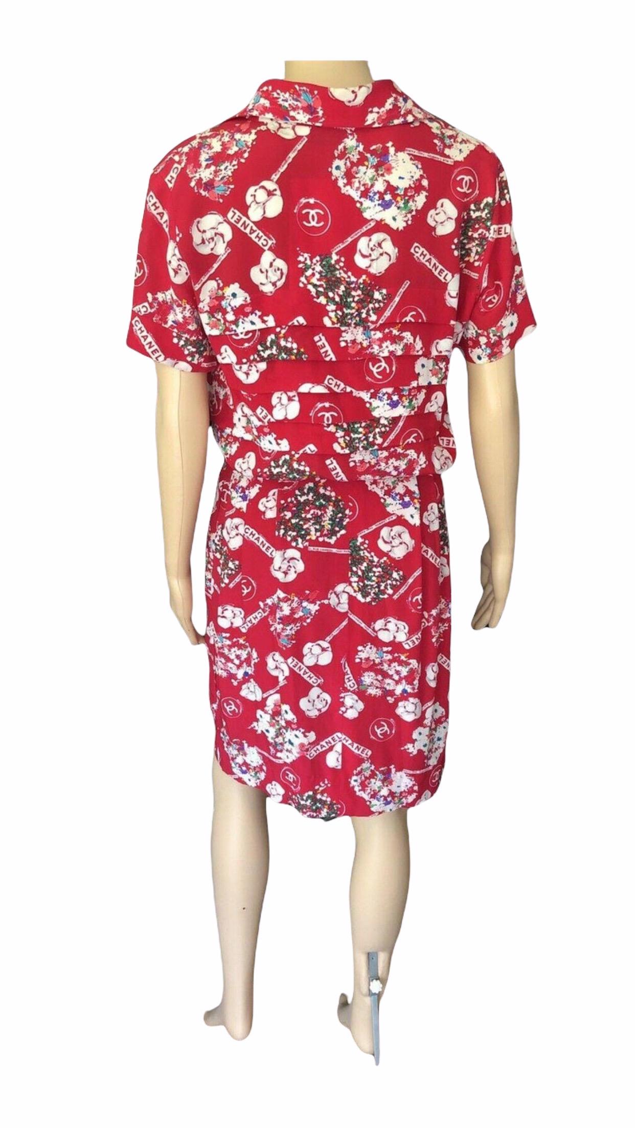 Chanel Vintage Double Breasted Logo Silk Red Dress For Sale 6
