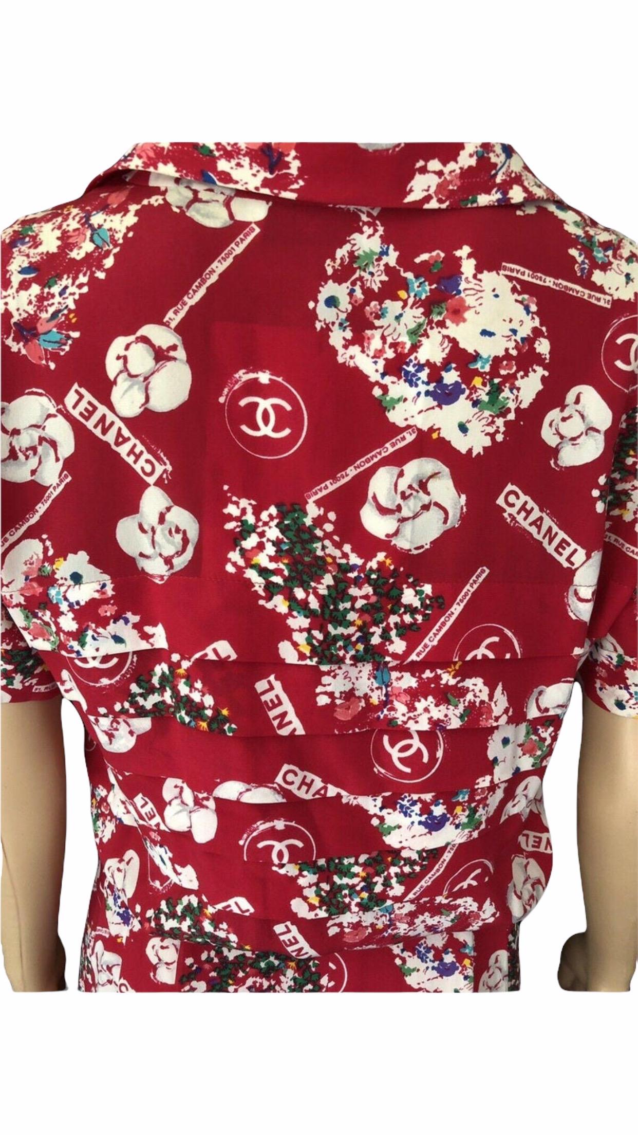Chanel Vintage Double Breasted Logo Silk Red Dress For Sale 8