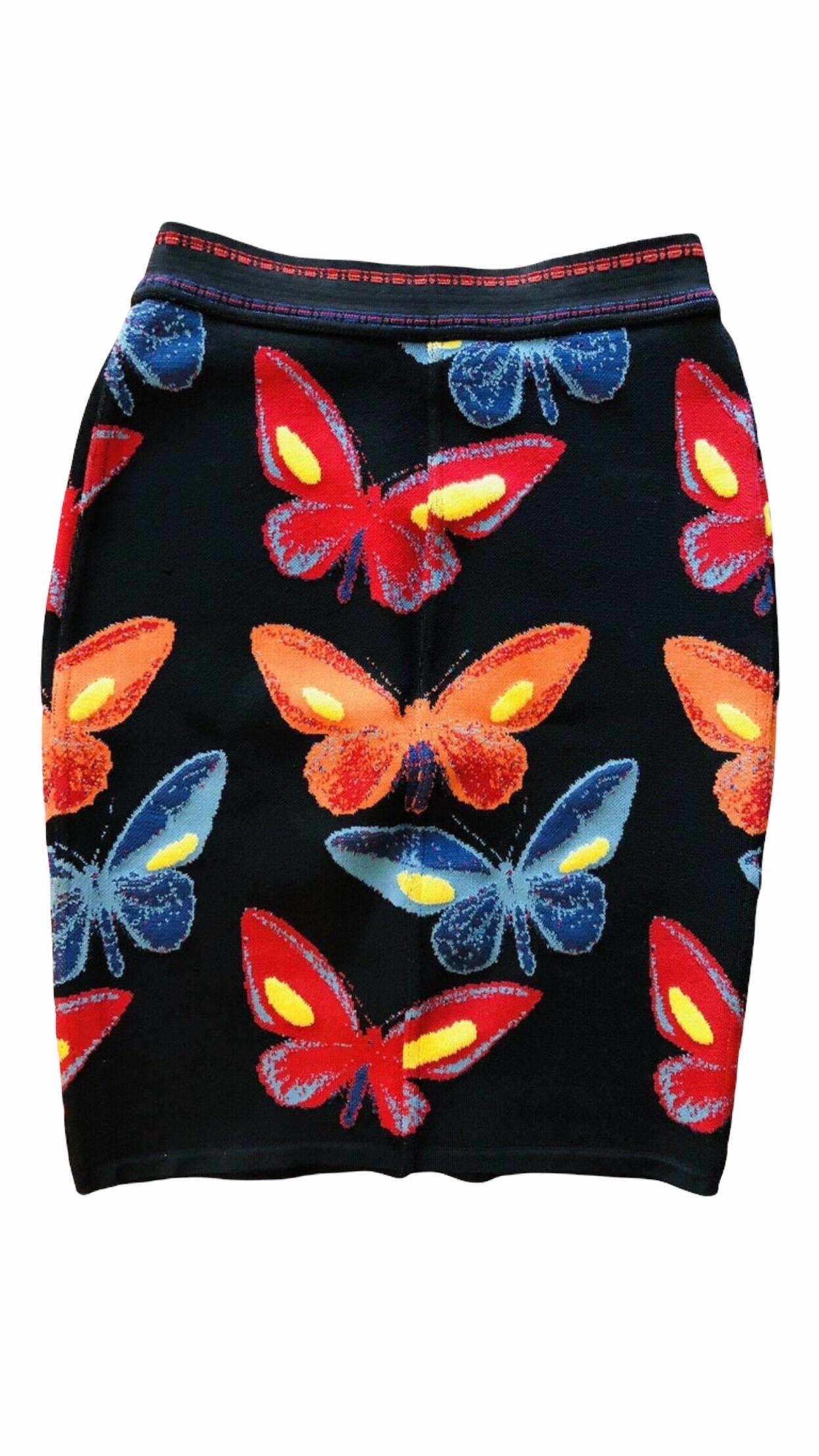 Azzedine Alaïa - Jupe ajustée vintage à imprimé papillons, automne-hiver 1991 en vente 1