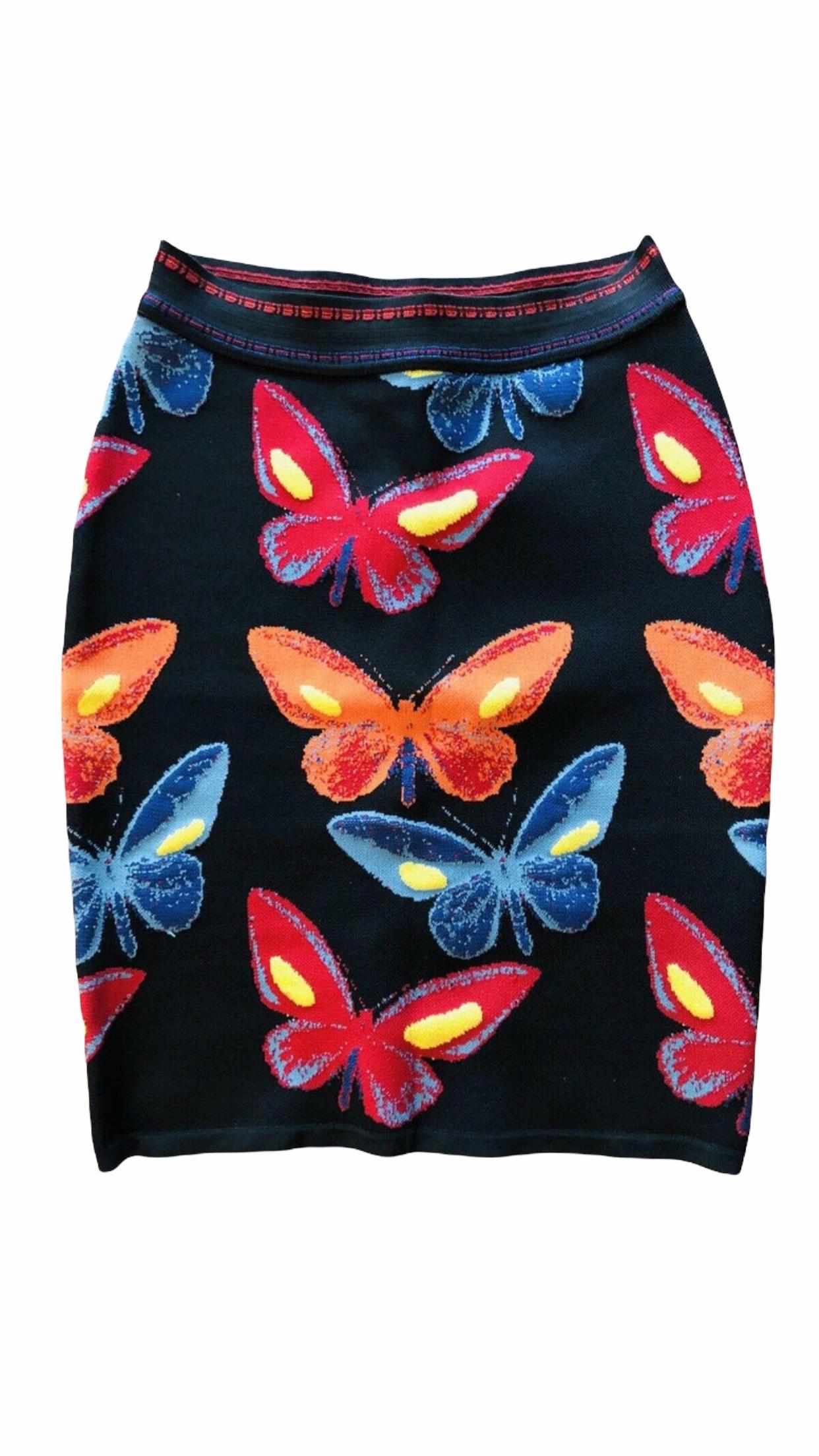 Azzedine Alaia F/W 1991 Vintage Butterfly Print Fitted Skirt For Sale 2
