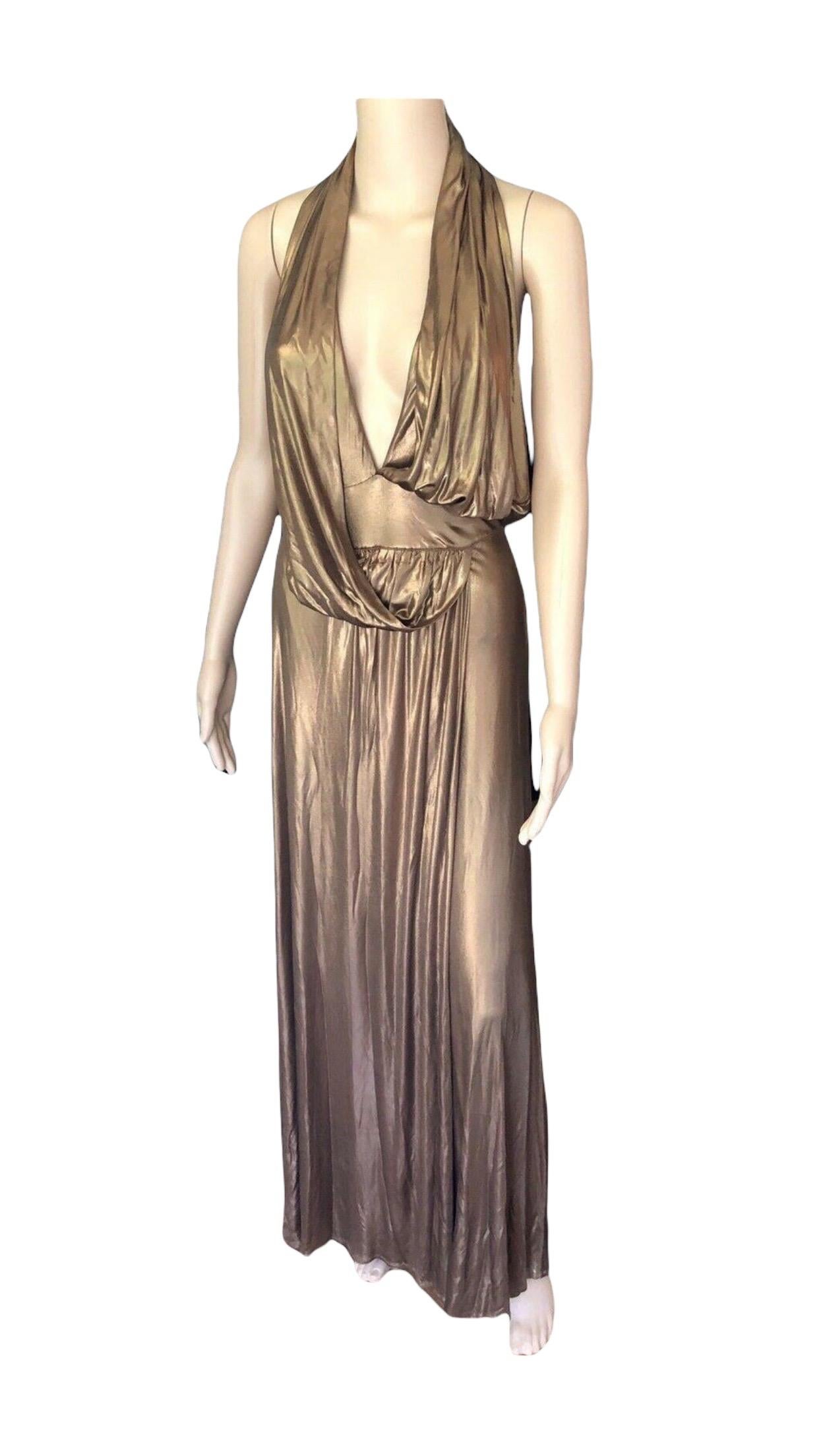Gucci Runway F/W 2006 Plunging Neckline Backless Gold Metallic Dress Gown 1