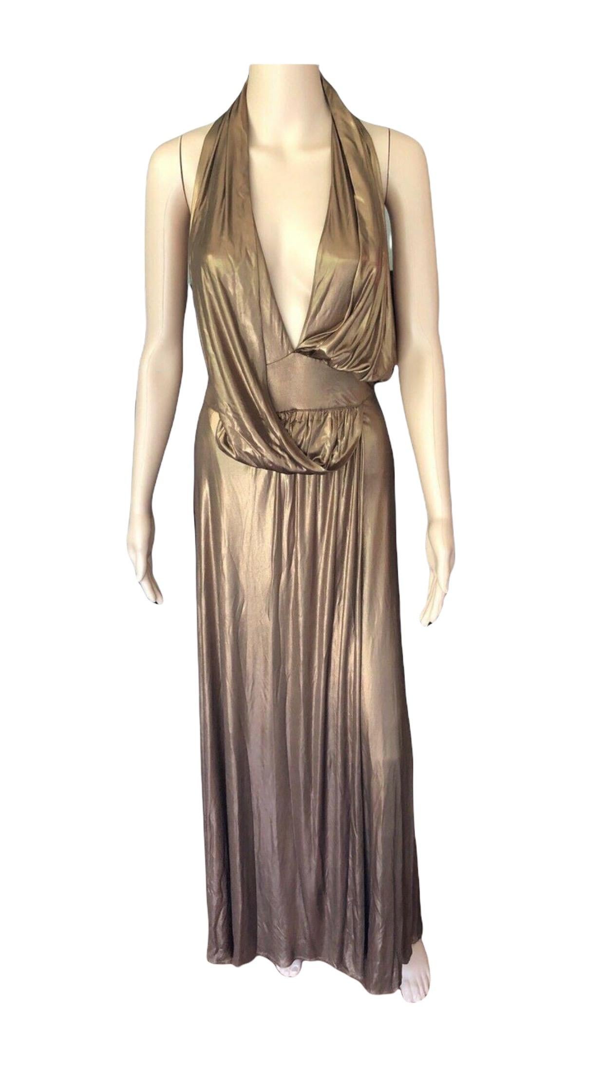 Gucci Runway F/W 2006 Plunging Neckline Backless Gold Metallic Dress Gown 2