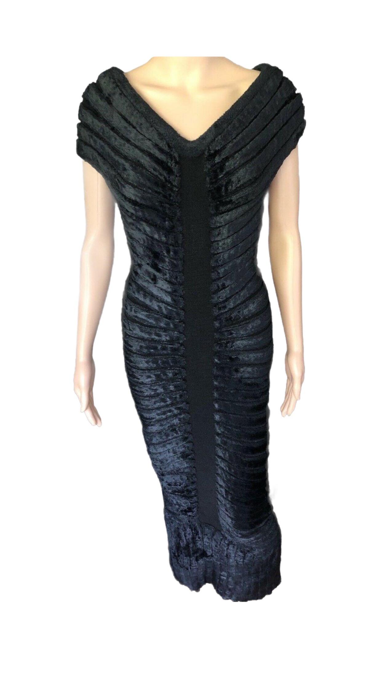 Azzedine Alaia S/S 1994 Vintage Black Long Chenille Dress In Good Condition For Sale In Naples, FL