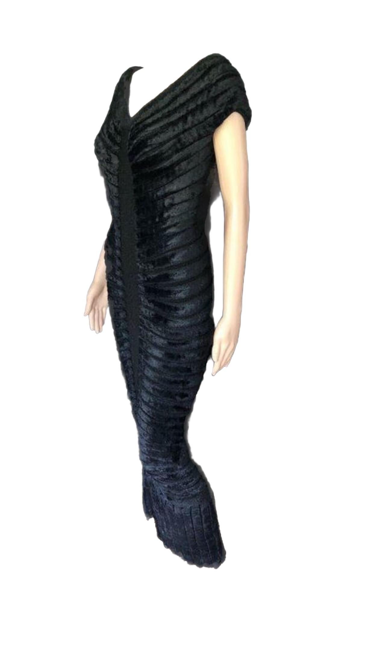 Azzedine Alaia S/S 1994 Vintage Black Long Chenille Dress For Sale 2