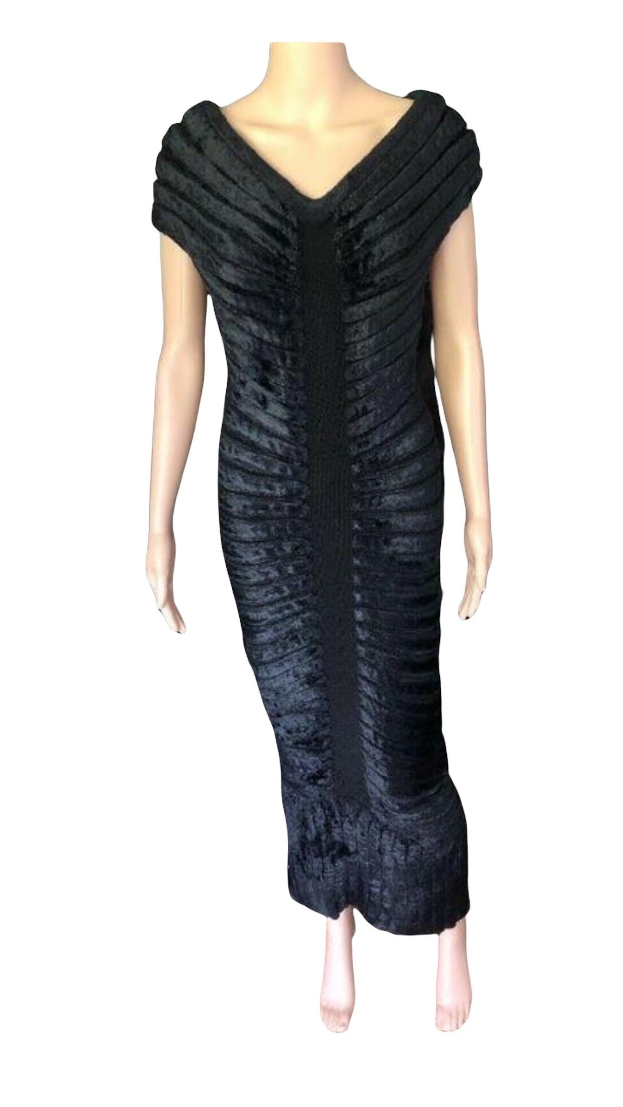 Azzedine Alaia S/S 1994 Vintage Black Long Chenille Dress For Sale 1