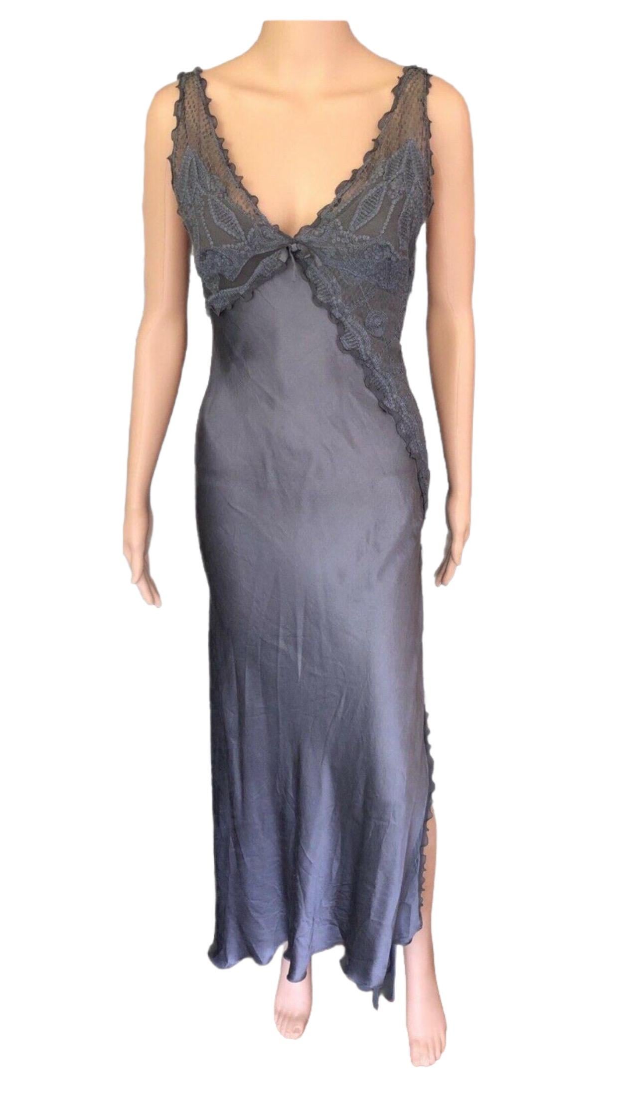 GIANNI VERSACE S/S 1997 Runway Vintage Satin Lace Embroidered Gown  For Sale 2