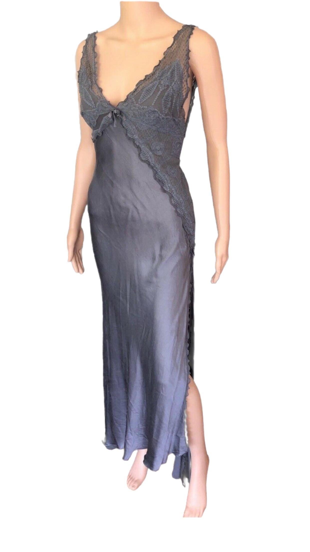 GIANNI VERSACE S/S 1997 Runway Vintage Satin Lace Embroidered Gown  For Sale 5
