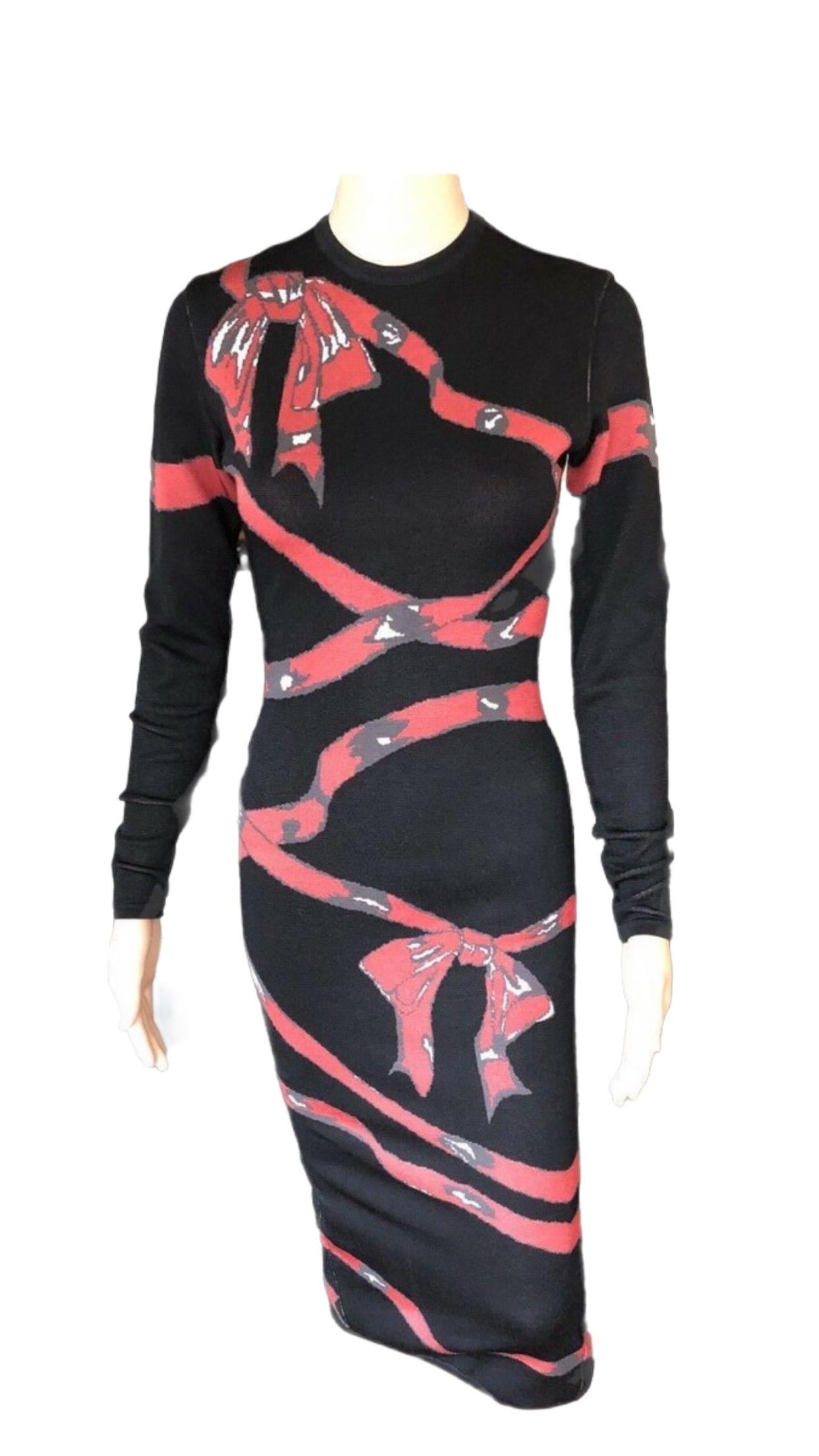 Black Azzedine Alaia F/W 1992 Runway Vintage Fitted Bow Ribbon Dress For Sale