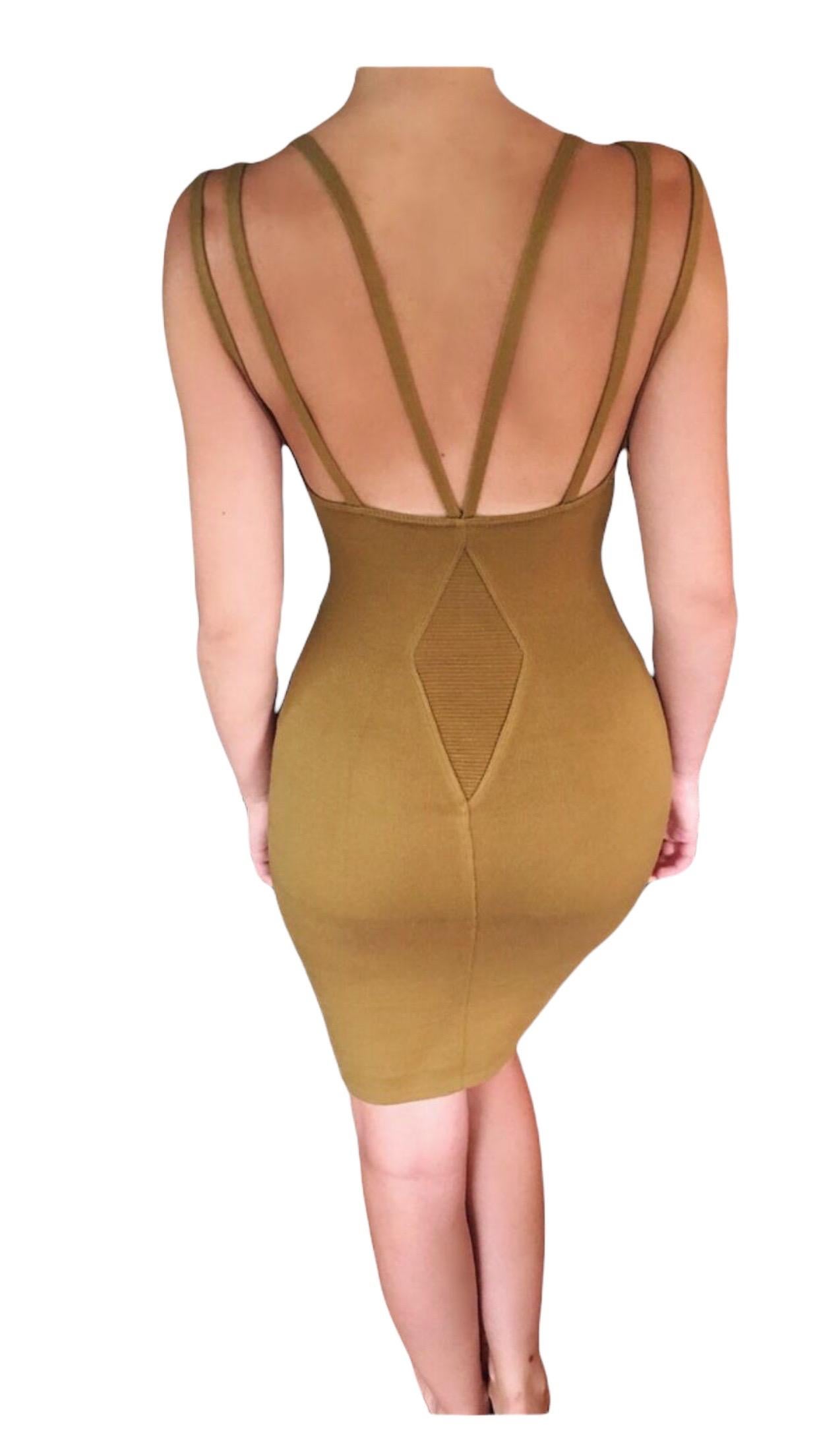 Brown Azzedine Alaia S/S 1990 Vintage Fitted Bodycon Dress