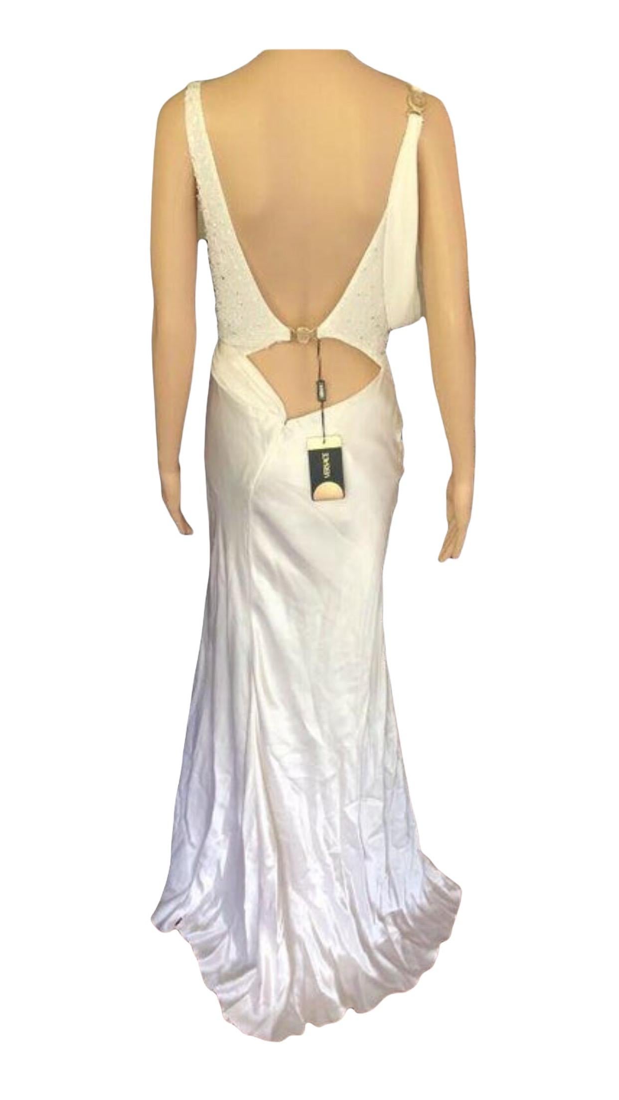 Versace S/S 2005 Embellished Cutout Back Ivory Dress Gown 2