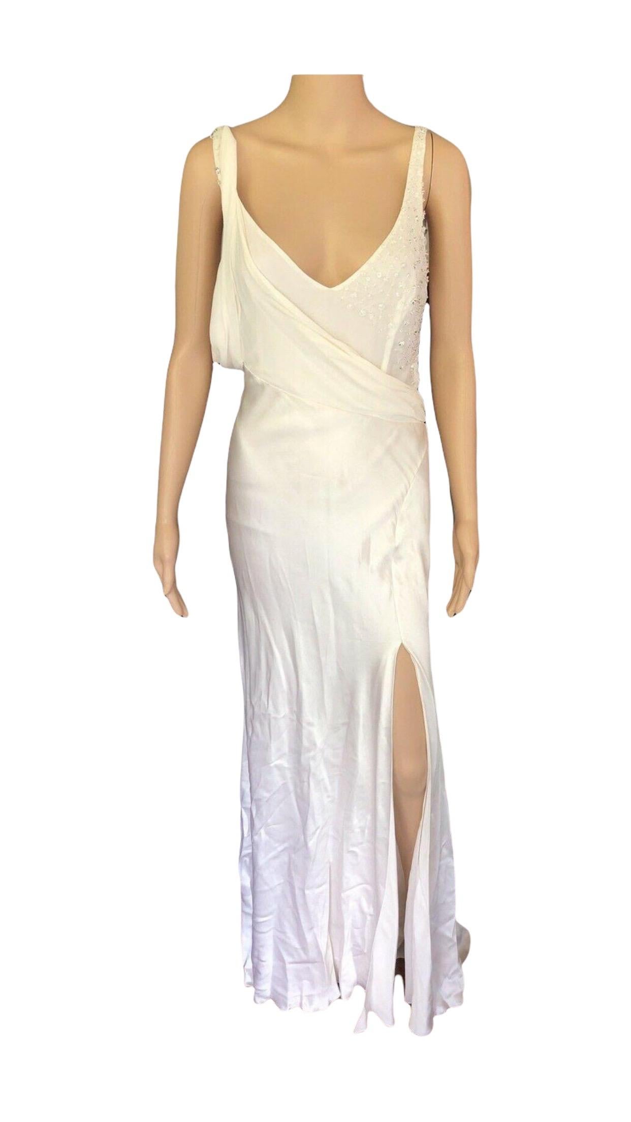 Versace S/S 2005 Embellished Cutout Back Ivory Dress Gown 3