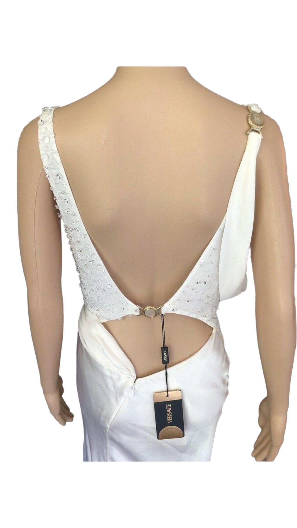 Versace S/S 2005 Elfenbeinfarbenes Kleid mit ausgeschnittenem Rücken und Verzierungen im Angebot 6