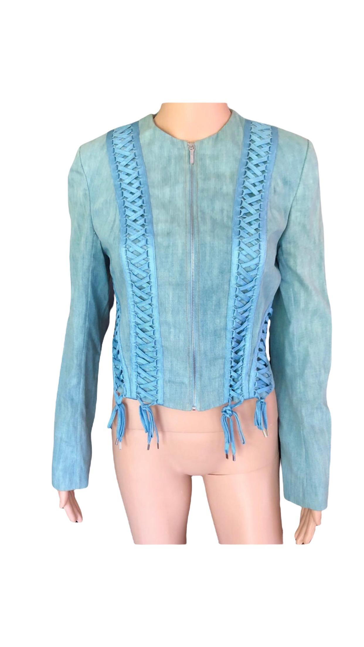 Women's Christian Dior By John Galliano S/S 2002 Lace-Up Denim Jacket