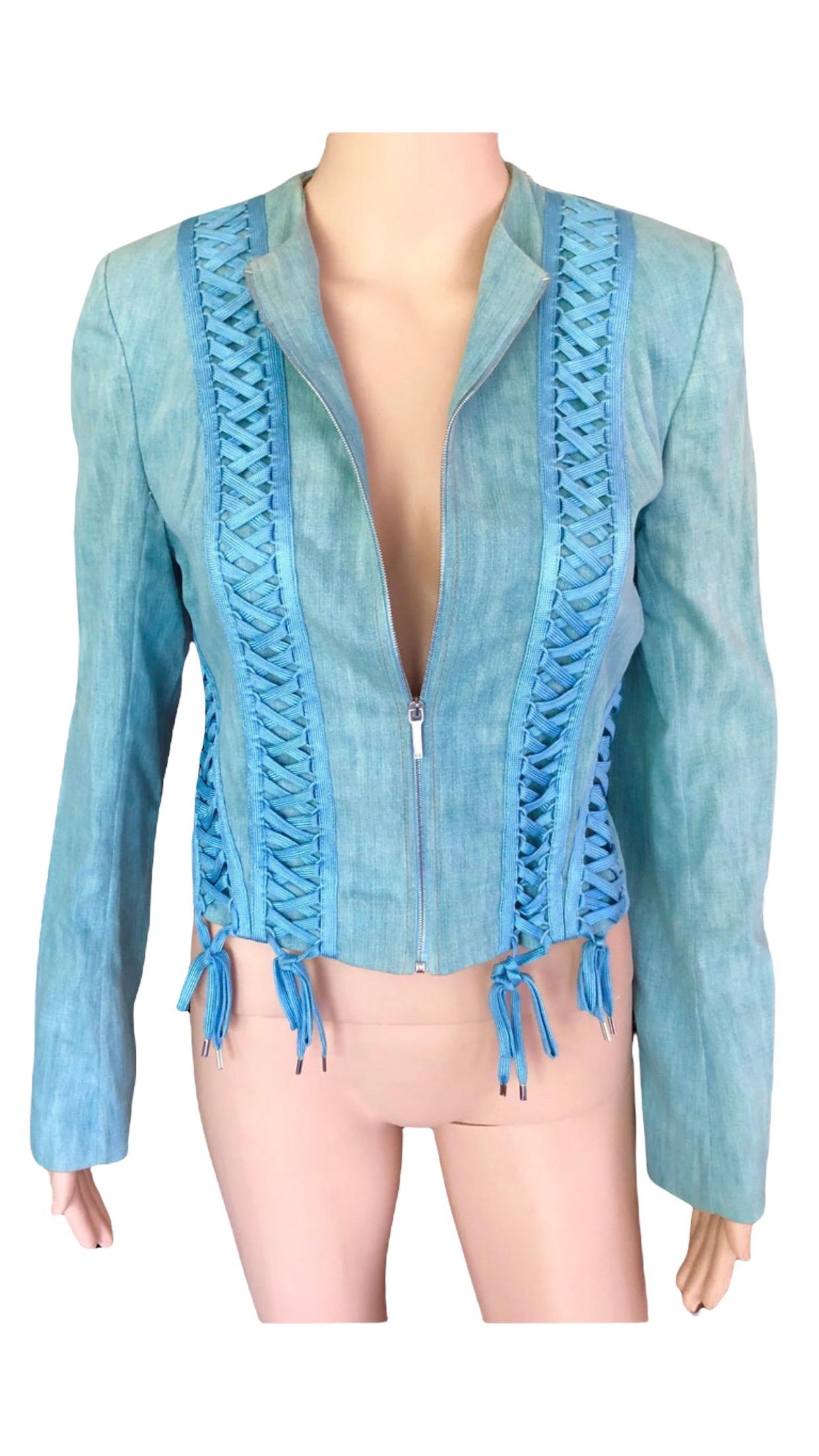 Christian Dior By John Galliano S/S 2002 Lace-Up Denim Jacket In Good Condition In Naples, FL