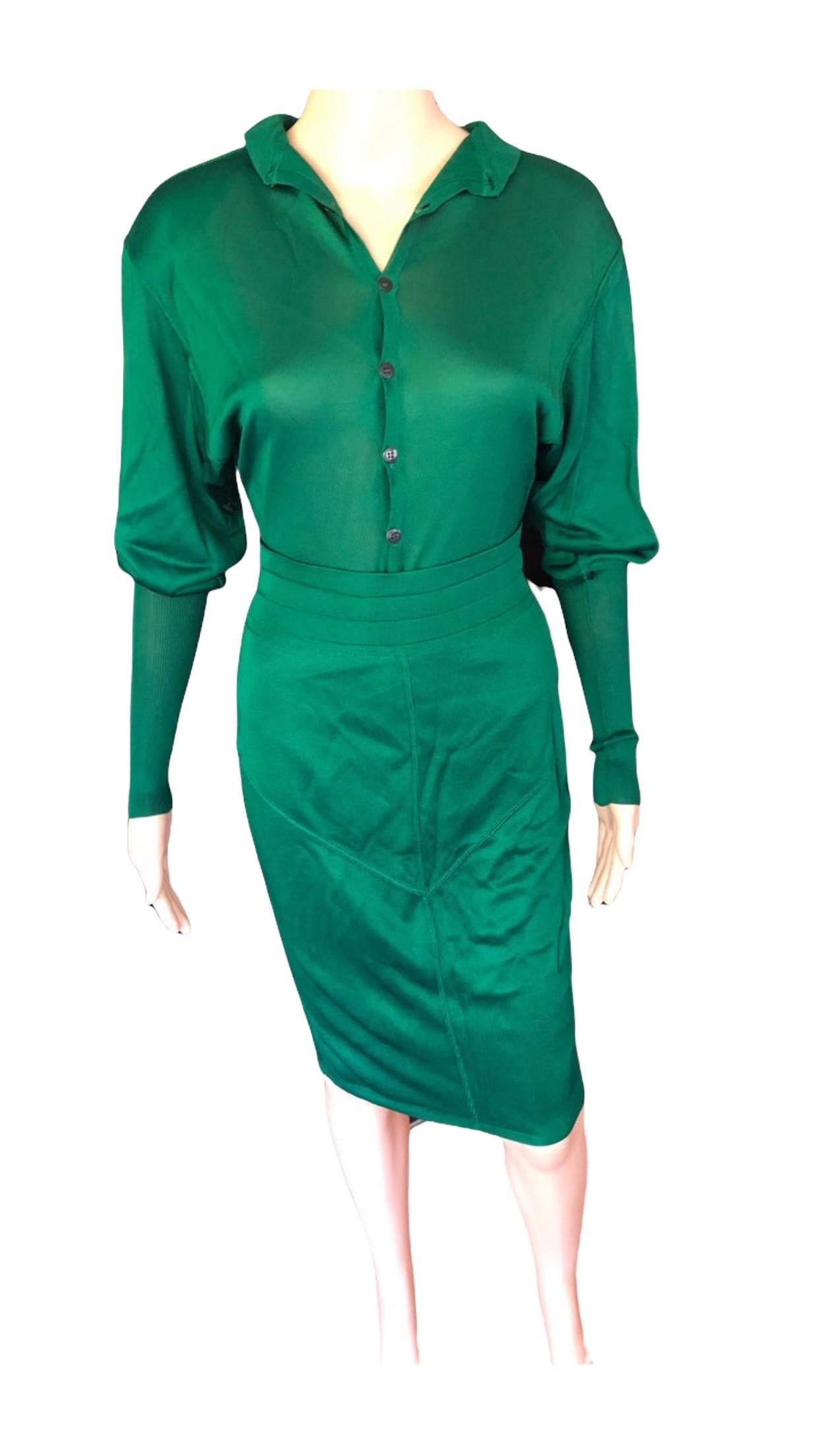 Azzedine Alaia Vintage Green Knit Skirt and Bodysuit Top 2 Piece Set In Good Condition For Sale In Naples, FL