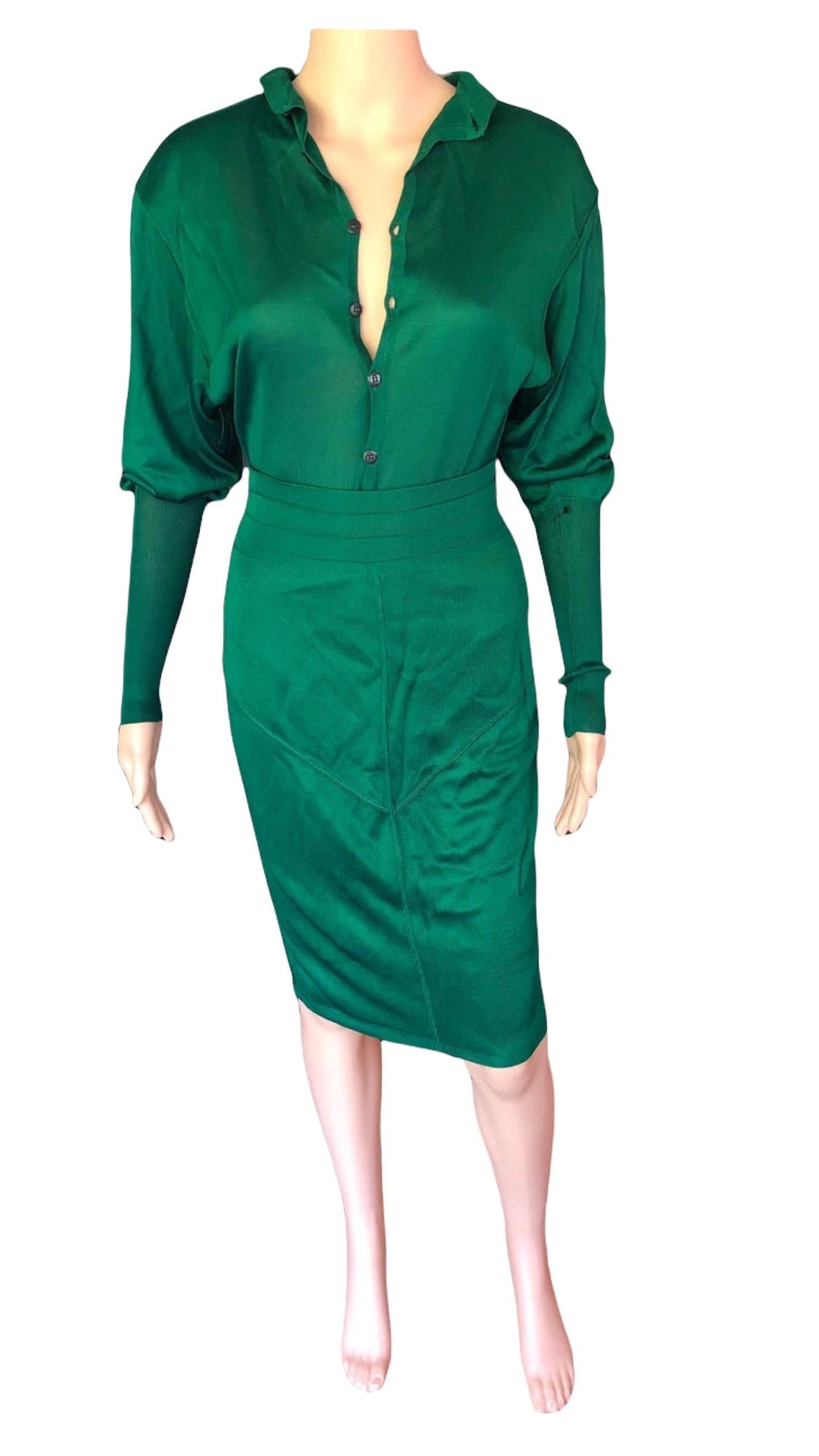 Women's Azzedine Alaia Vintage Green Knit Skirt and Bodysuit Top 2 Piece Set For Sale