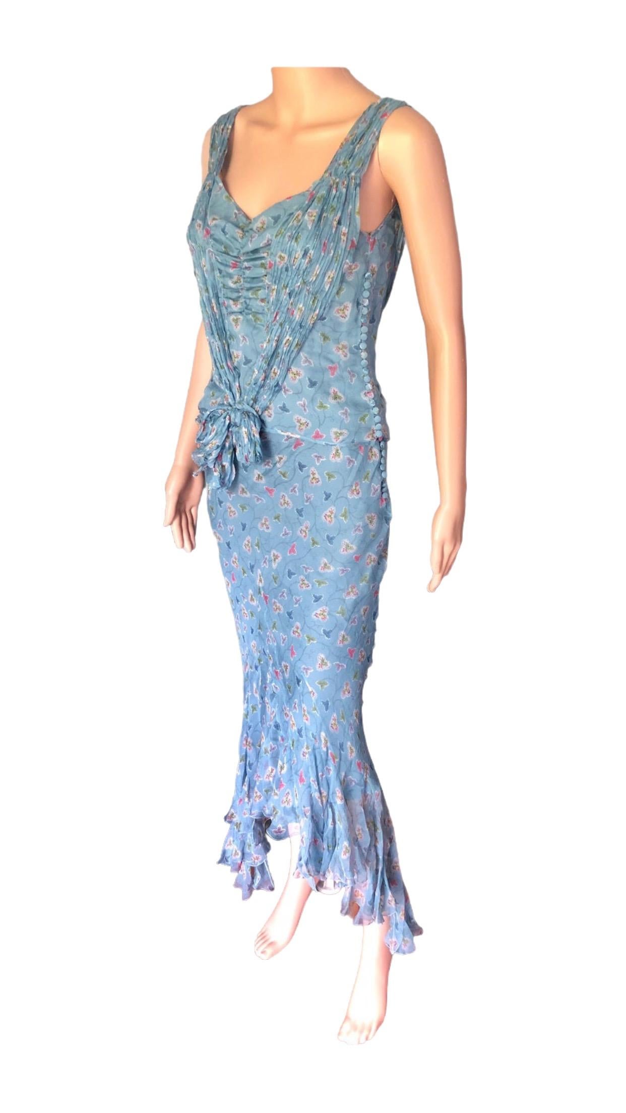 Christian Dior by John Galliano F/W 2003 Silk Floral Top and Skirt 2 Piece Set 4