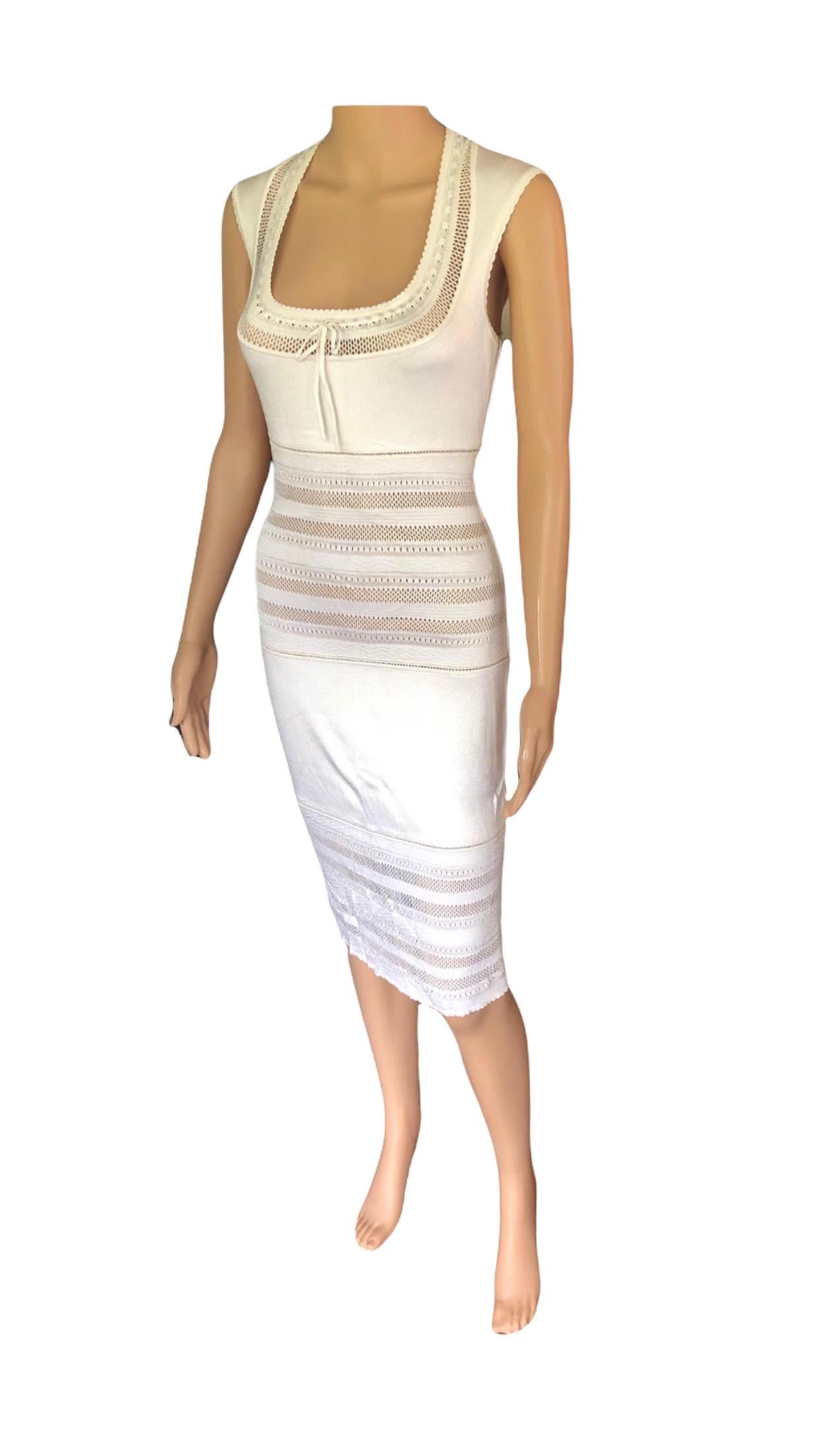 Azzedine Alaia c. 1993 Vintage Semi-Sheer Crochet Knit Ivory Dress 3