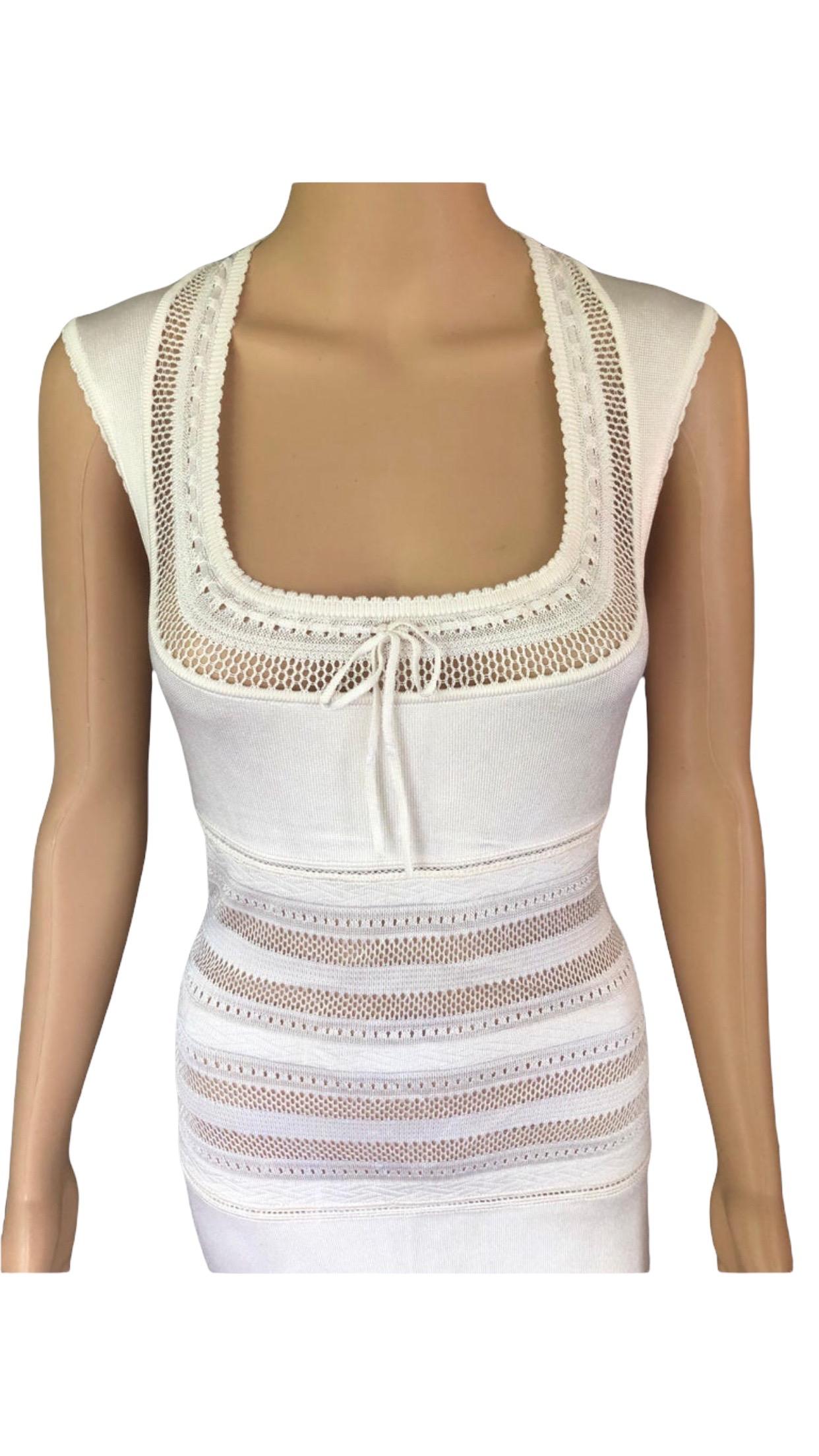 Azzedine Alaia c. 1993 Vintage Semi-Sheer Crochet Knit Ivory Dress 2