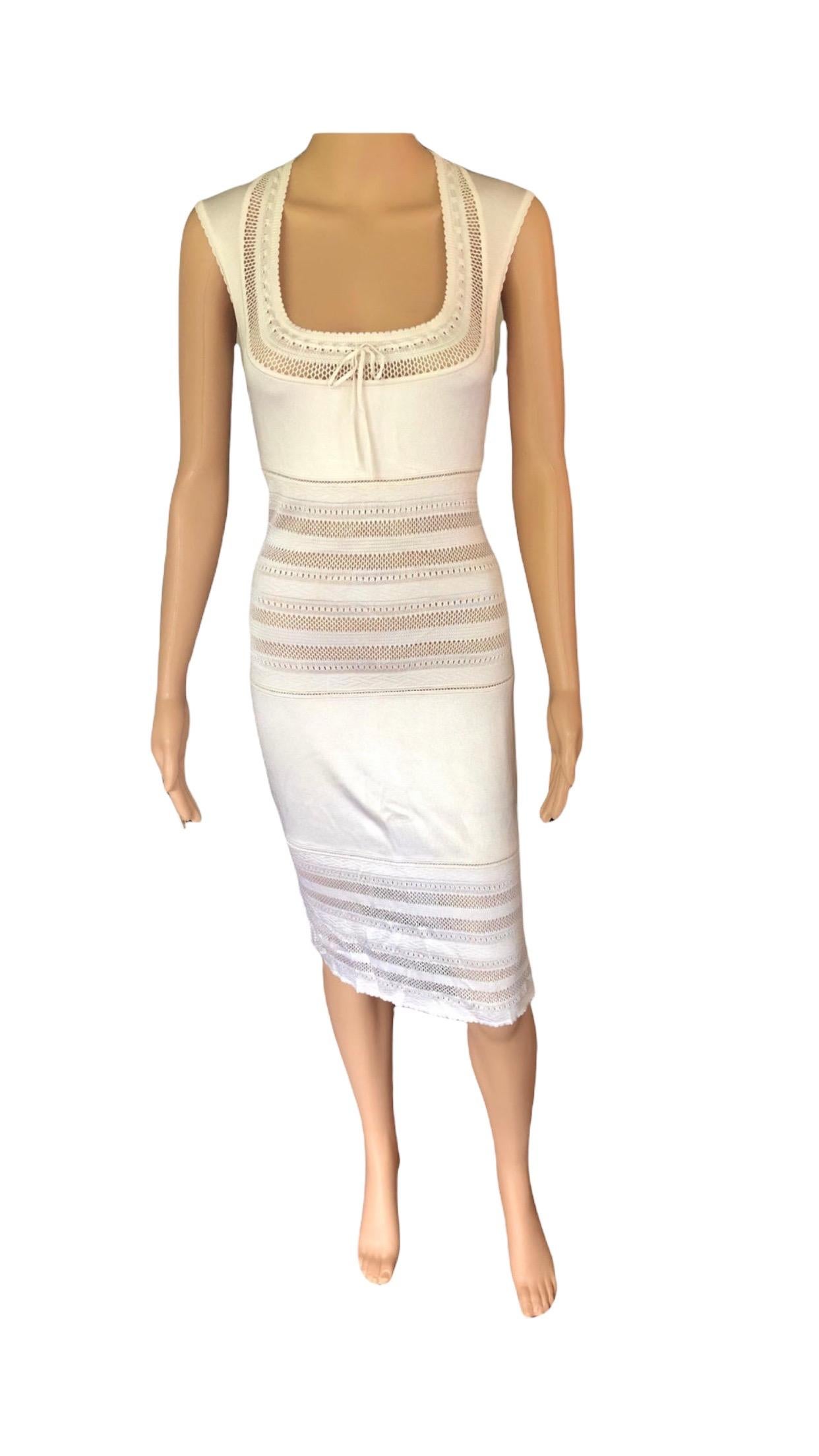 Azzedine Alaia c. 1993 Vintage Semi-Sheer Crochet Knit Ivory Dress 4
