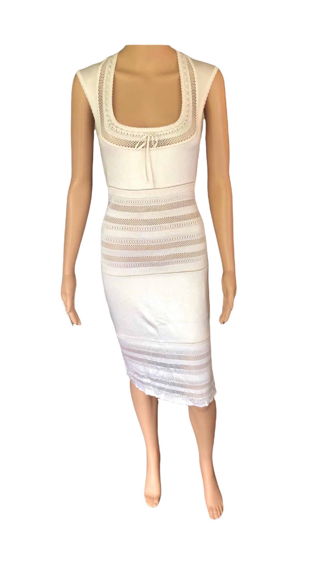 Azzedine Alaia c. 1993 Vintage Semi-Sheer Crochet Knit Ivory Dress 5