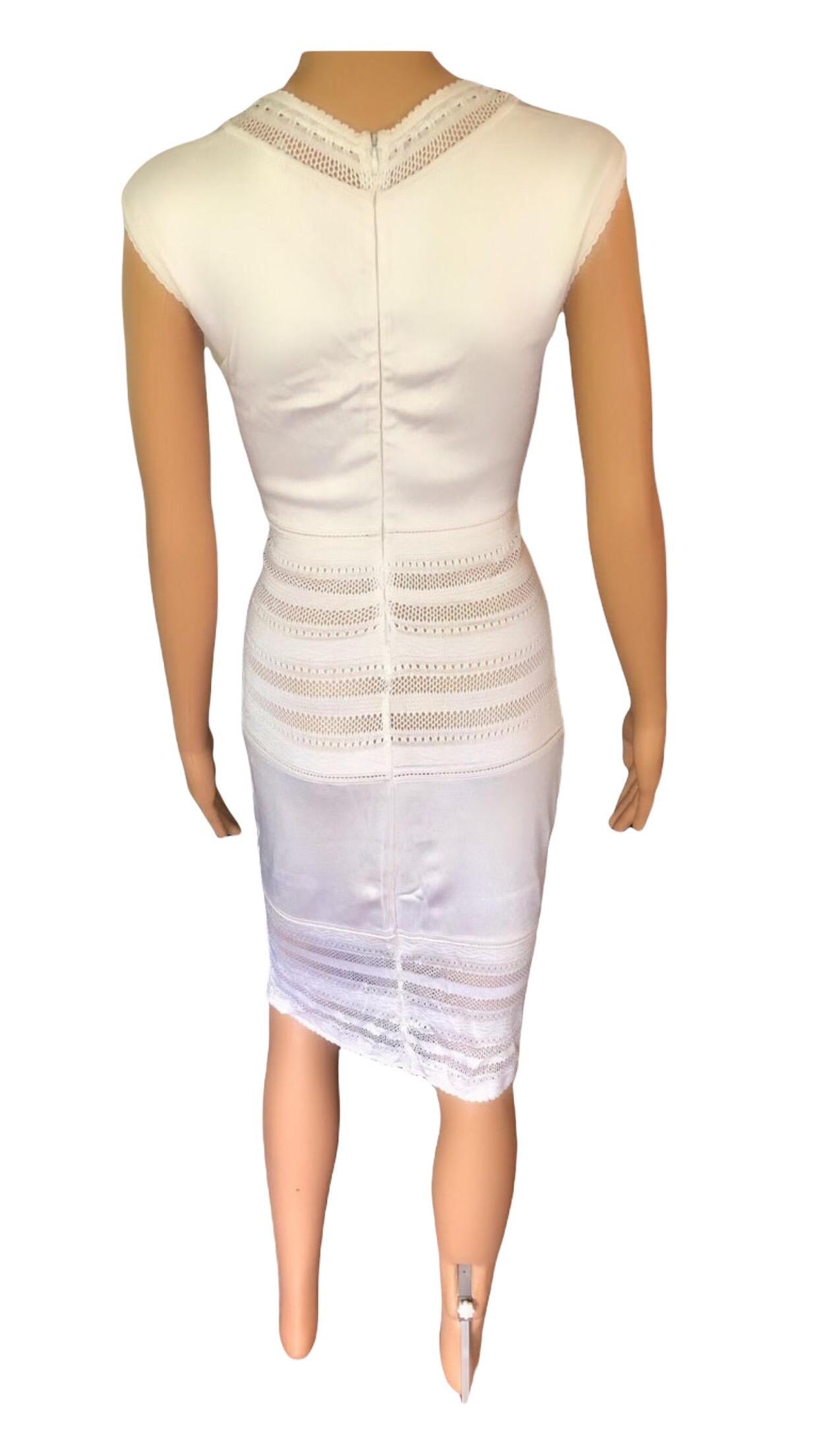 Azzedine Alaia c. 1993 Vintage Semi-Sheer Crochet Knit Ivory Dress 7
