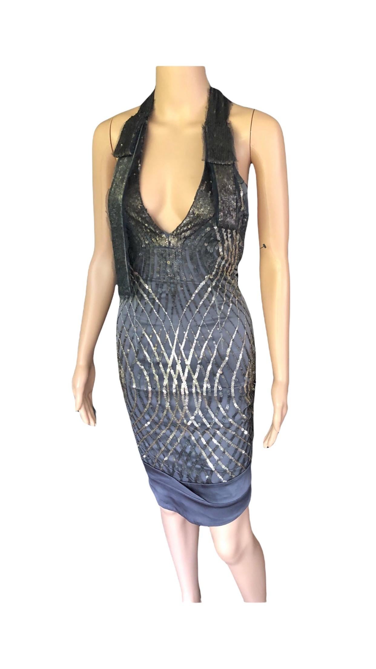 Gucci F/W 2005 Plunged Backless Silk Sequin Embellished Halter Dress For Sale 5