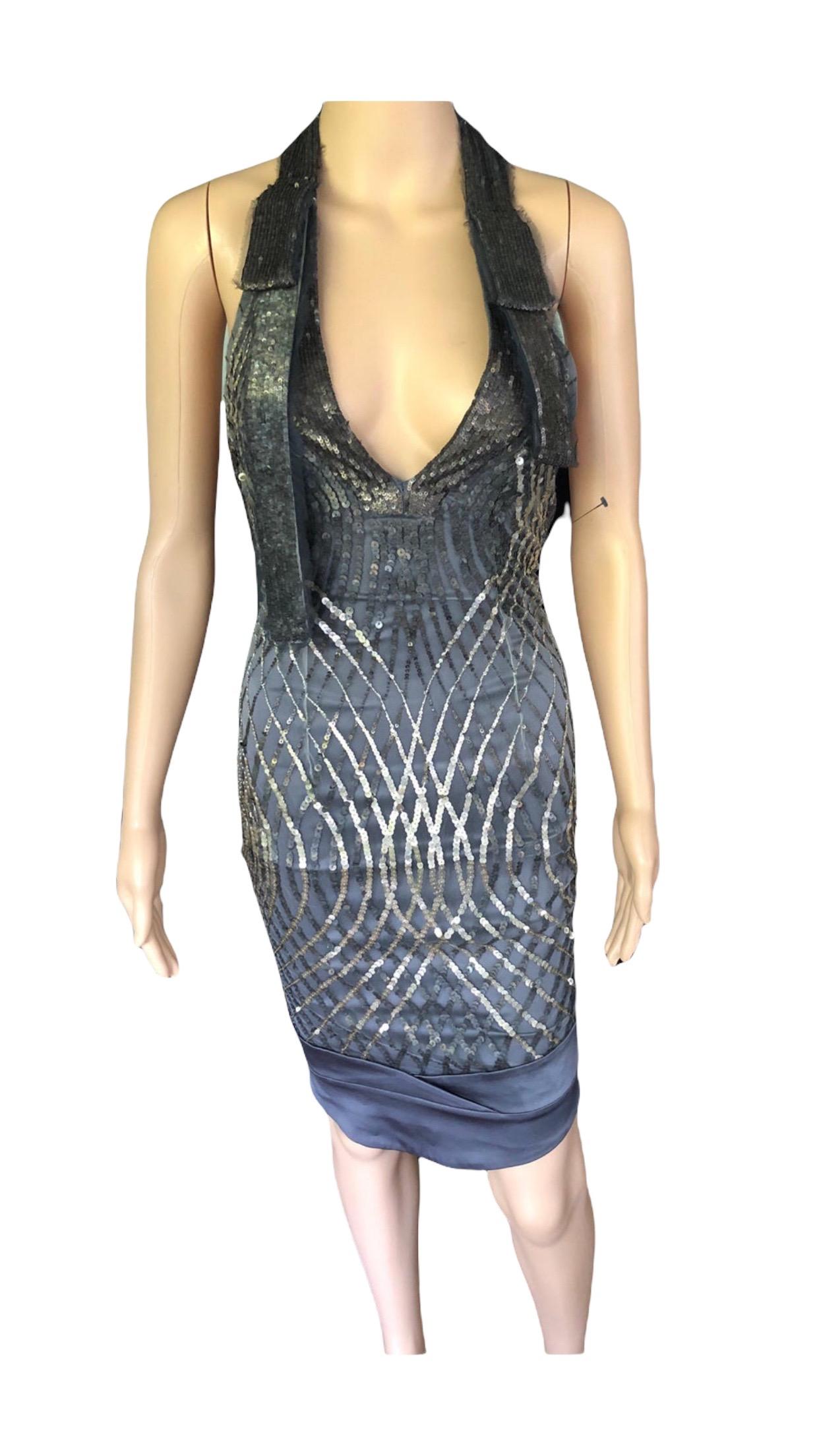 Gucci F/W 2005 Plunged Backless Silk Sequin Embellished Halter Dress For Sale 6