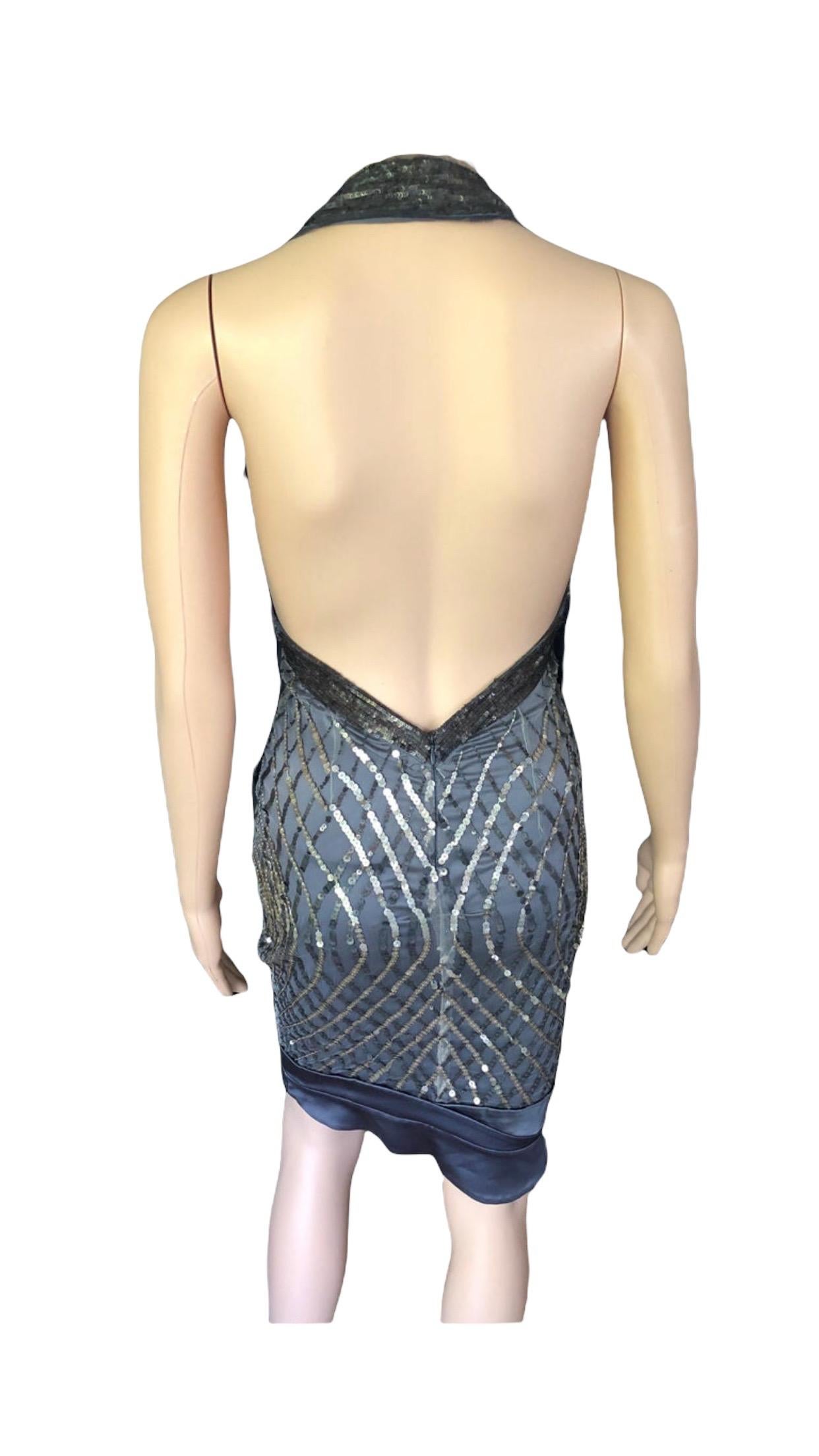 Gucci F/W 2005 Plunged Backless Silk Sequin Embellished Halter Dress For Sale 8