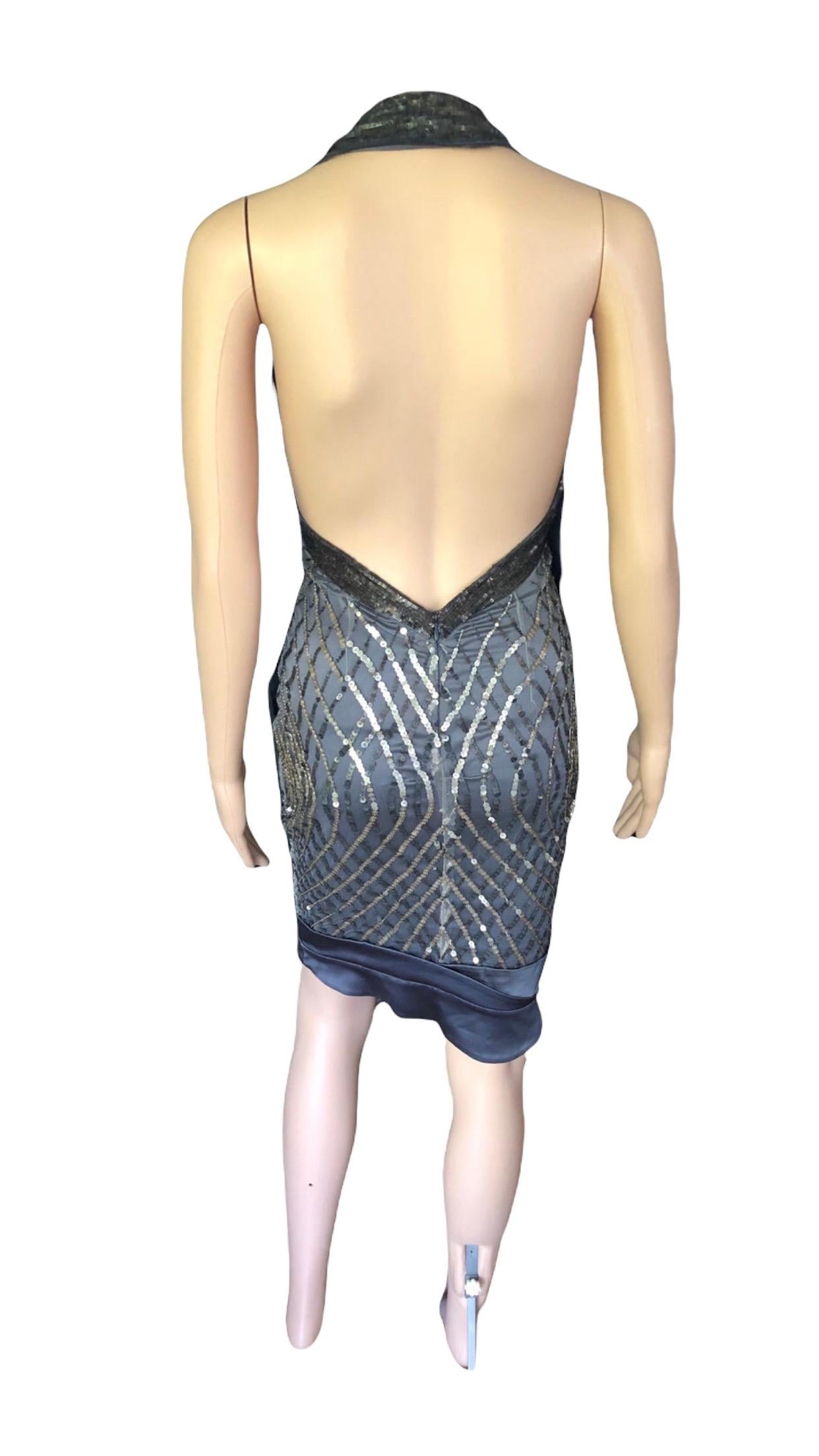 Gucci F/W 2005 Plunged Backless Silk Sequin Embellished Halter Dress For Sale 9