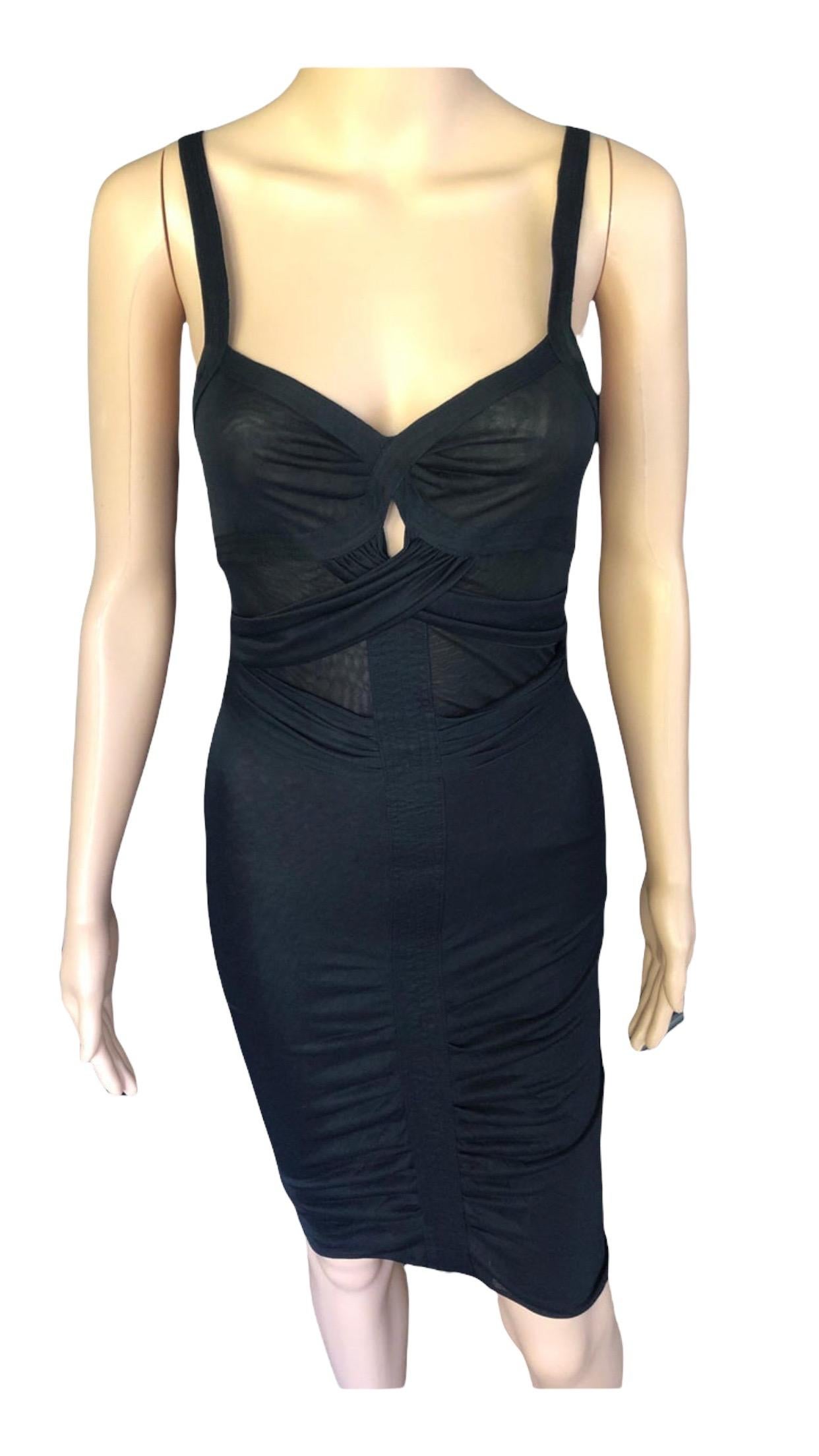 1990'S Gucci by Tom Ford Semi-Sheer Knit Bodycon Black Dress In Good Condition For Sale In Naples, FL