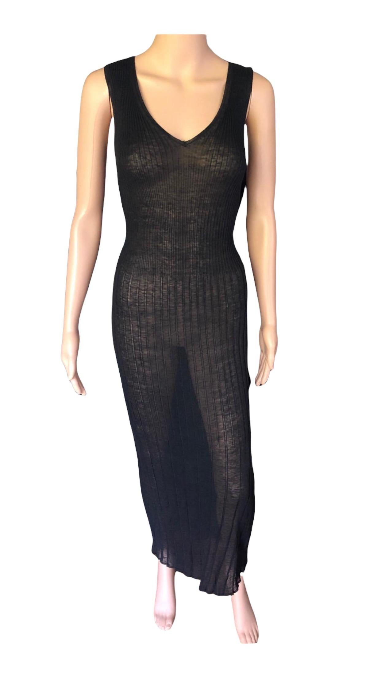 Chanel S/S 1999 Malla de punto transparente Maxi Vestido Negro en venta 3