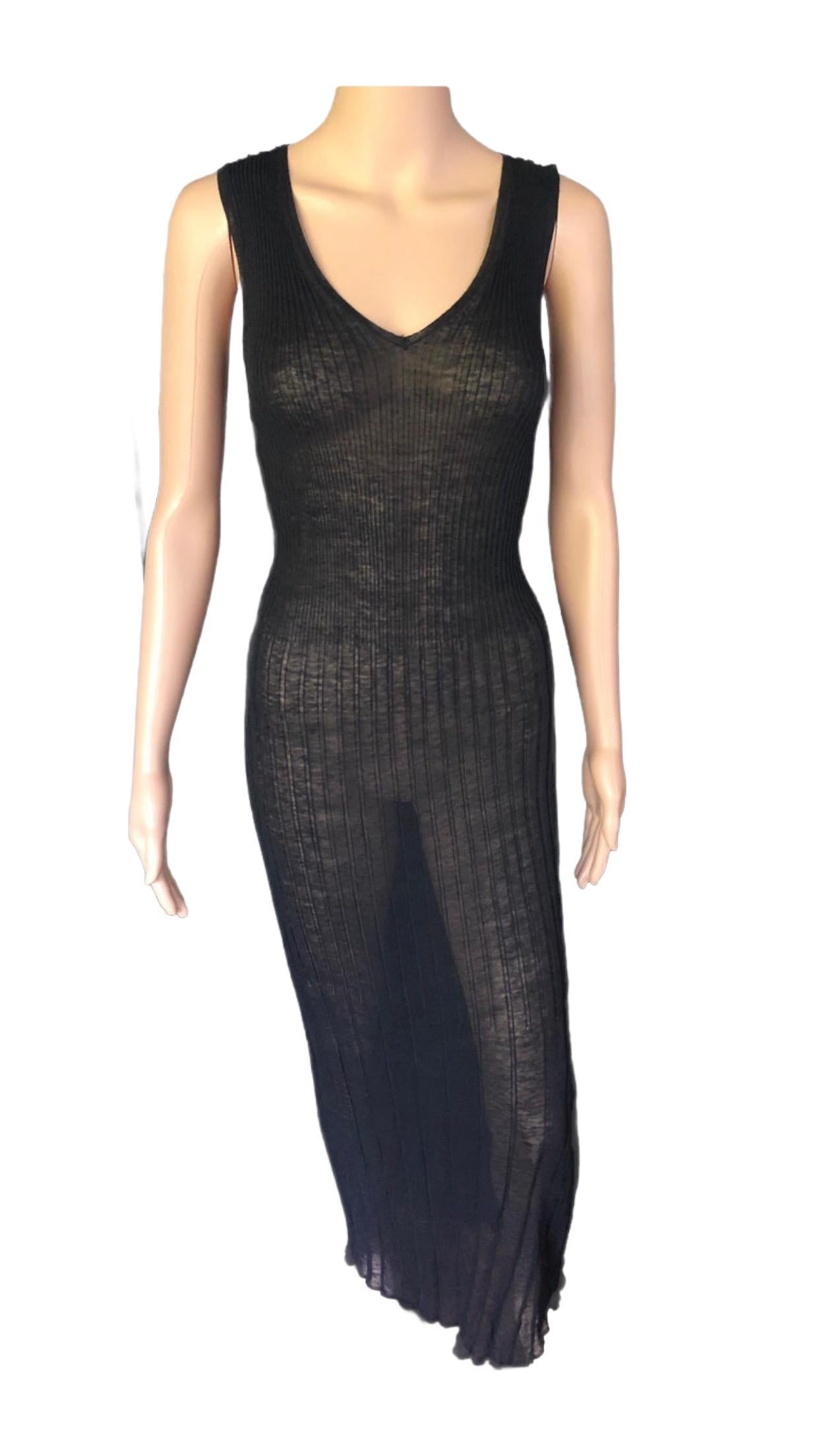 Chanel S/S 1999 Sheer Knit Mesh Black Maxi Dress Gown In Good Condition For Sale In Naples, FL