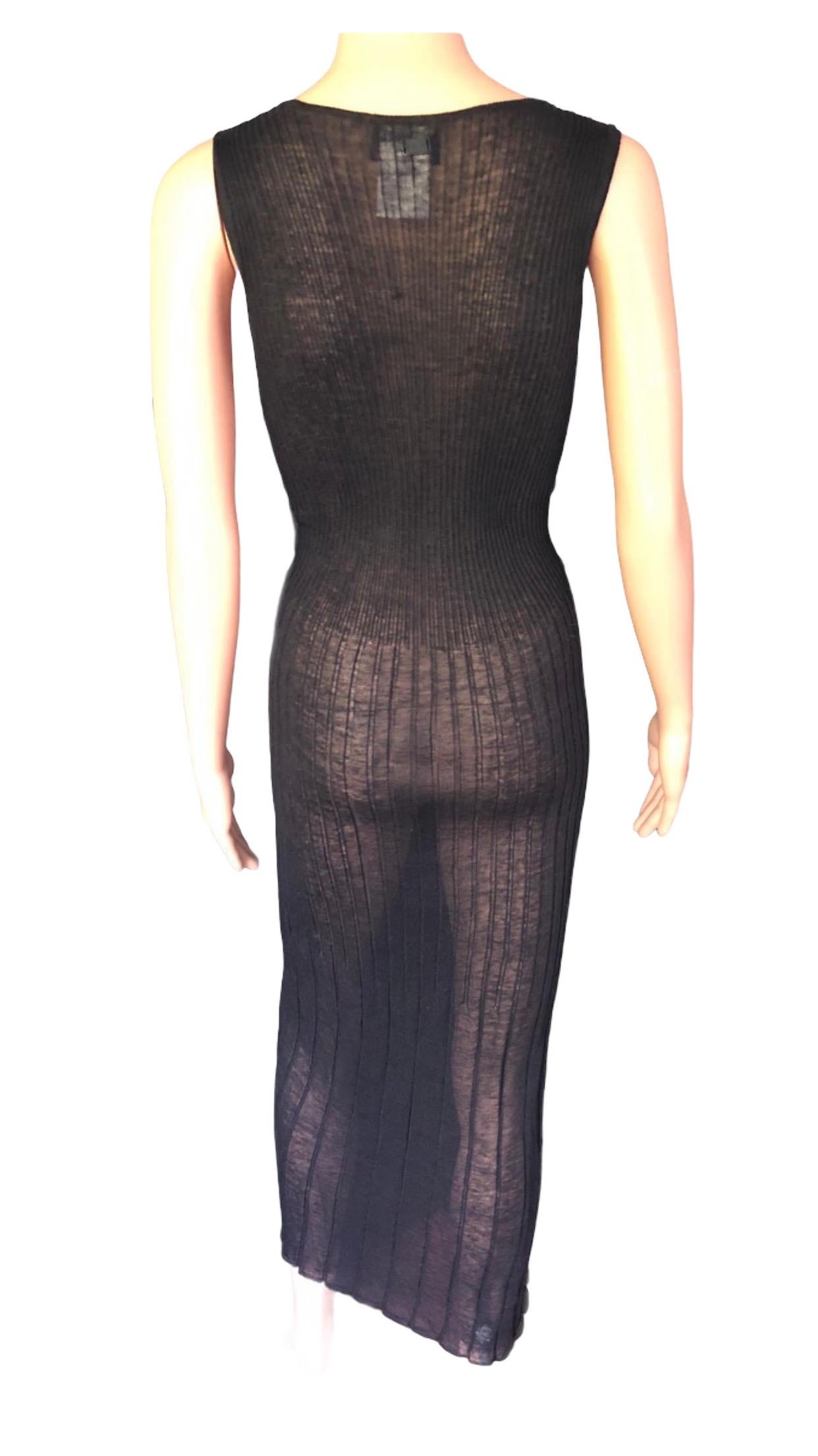 Chanel S/S 1999 Malla de punto transparente Maxi Vestido Negro en venta 4