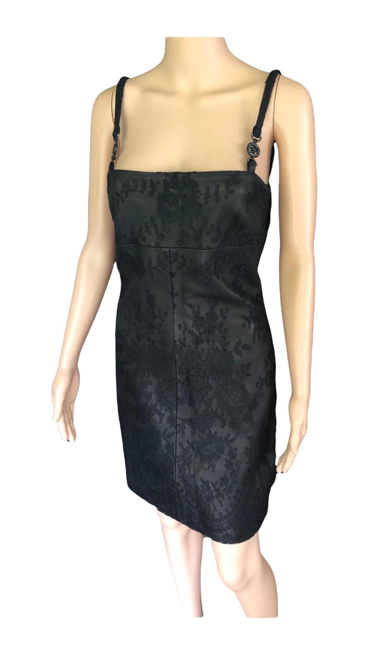 Gianni Versace F/W 1996 Vintage Lace and Leather Black Mini Dress  For Sale 4