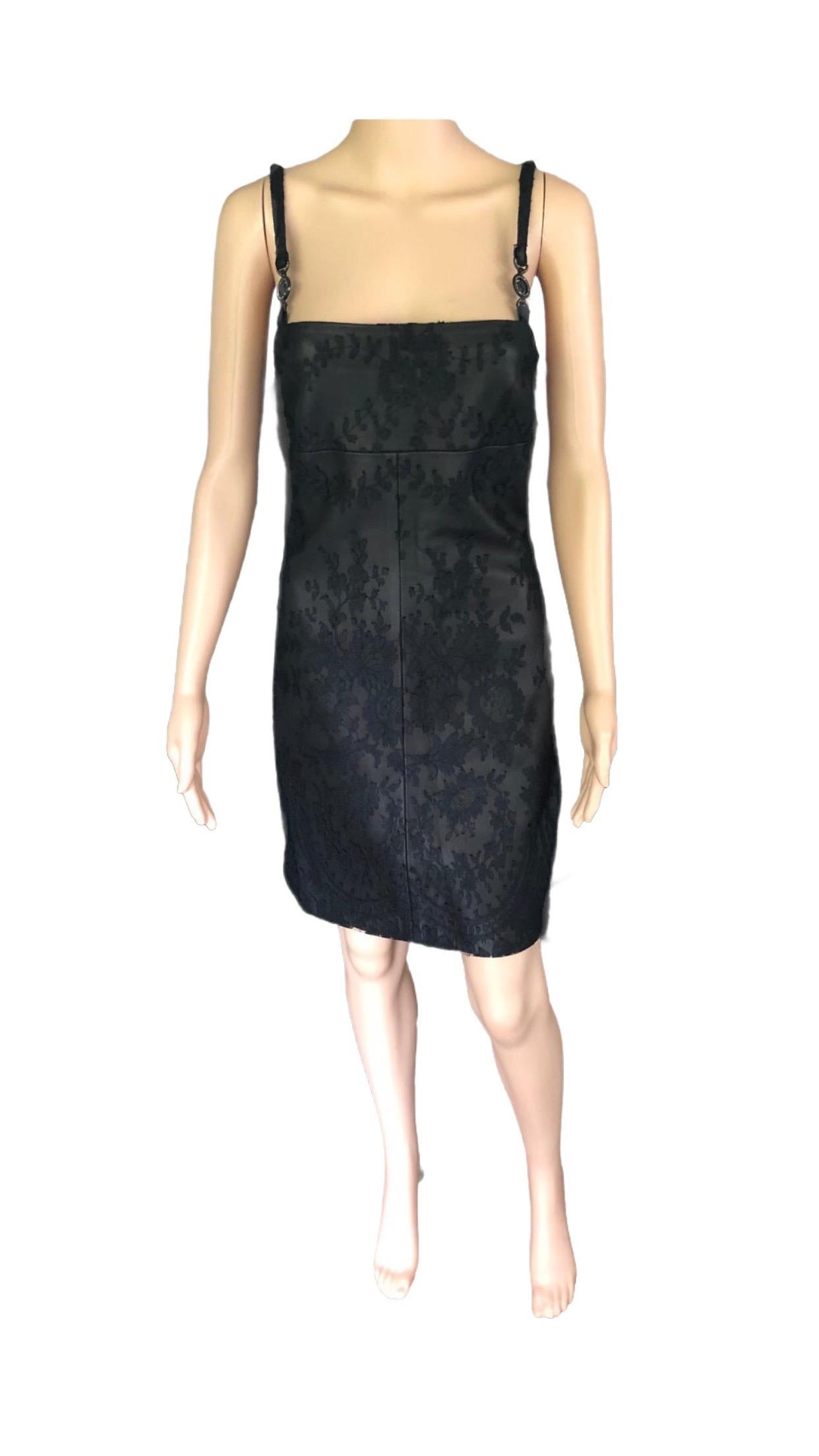 Gianni Versace F/W 1996 Vintage Lace and Leather Black Mini Dress  For Sale 3