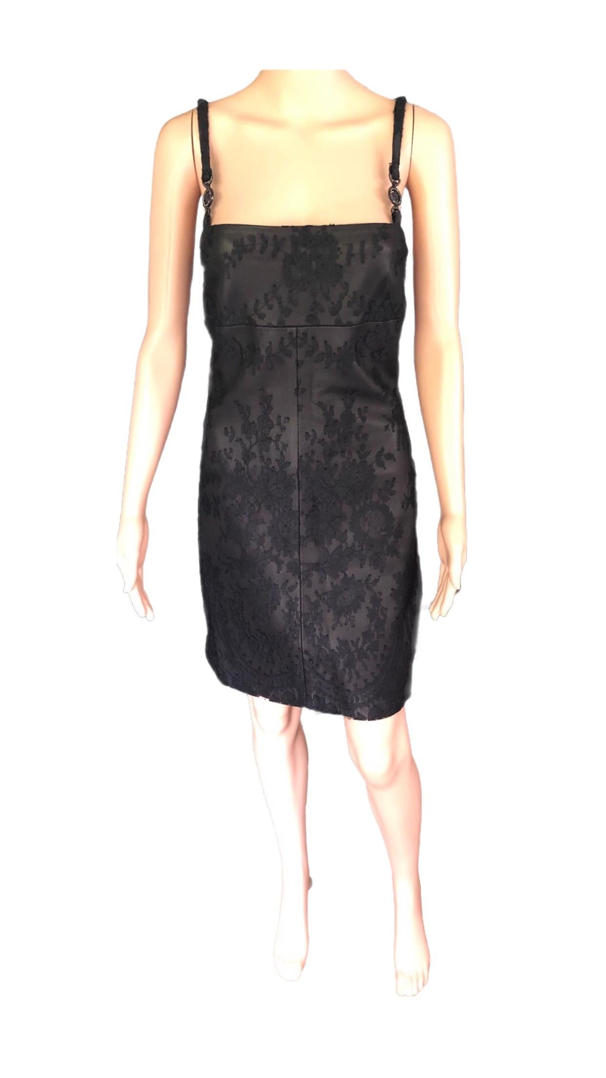 Gianni Versace F/W 1996 Vintage Lace and Leather Black Mini Dress For Sale 5