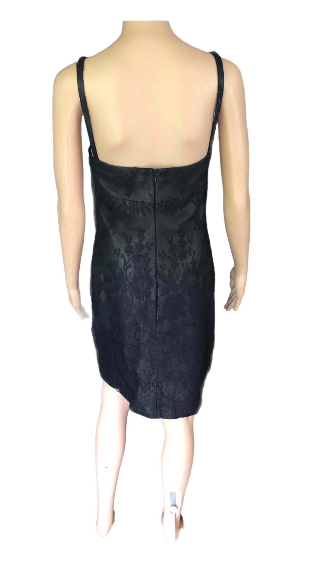 Gianni Versace F/W 1996 Vintage Lace and Leather Black Mini Dress  For Sale 6