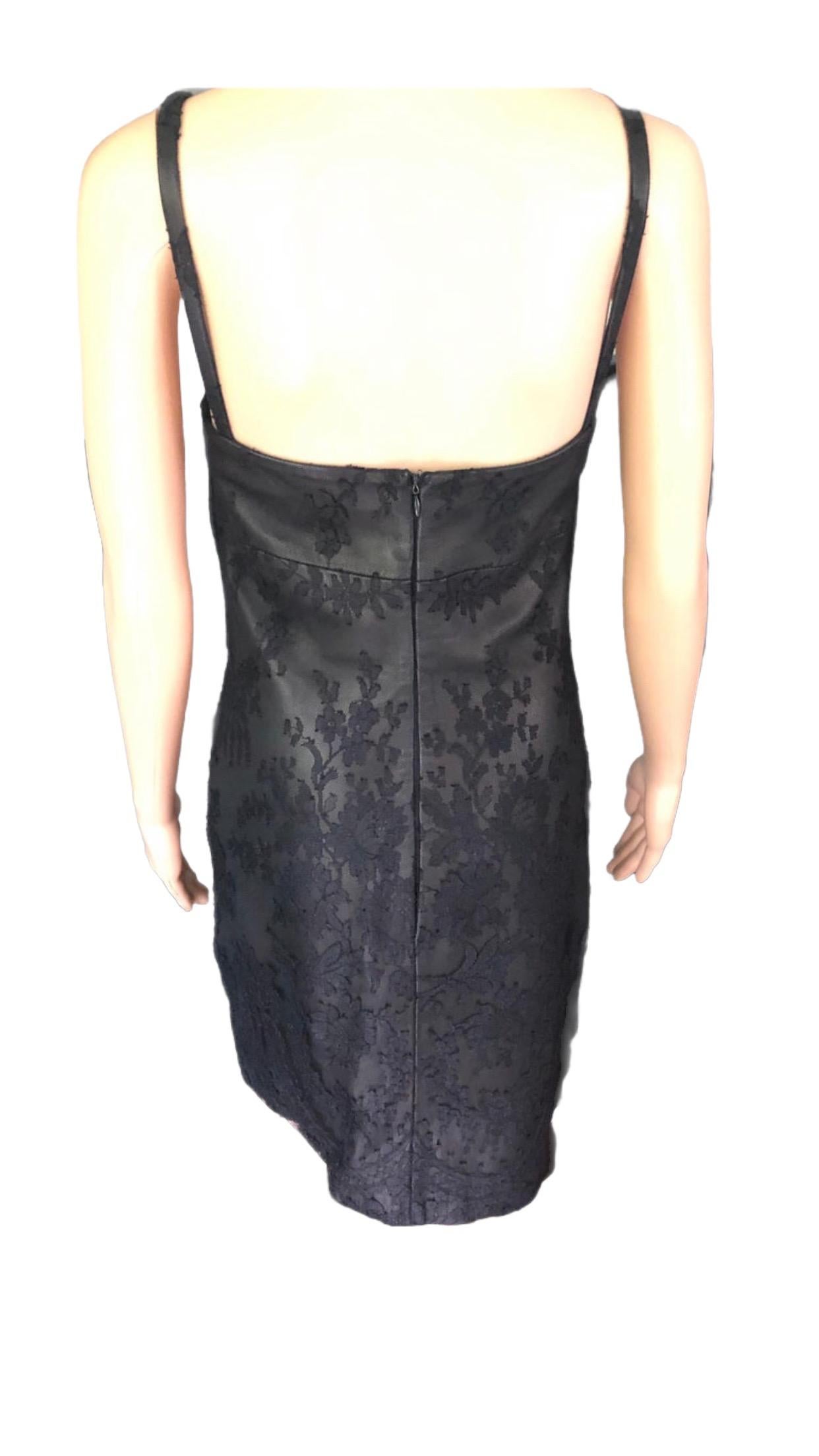 Gianni Versace F/W 1996 Vintage Lace and Leather Black Mini Dress For Sale 7